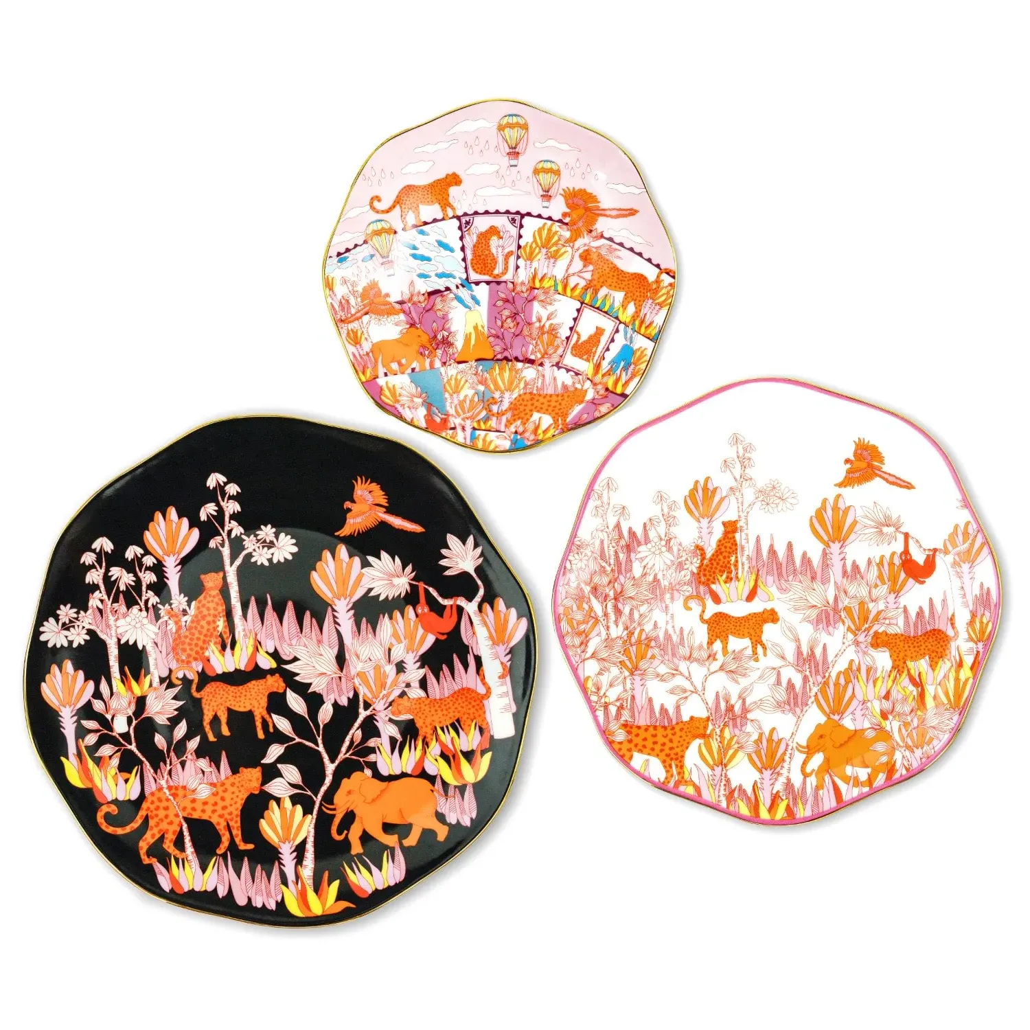 Travel Around World Bone China Plates Set of 3 - Orange