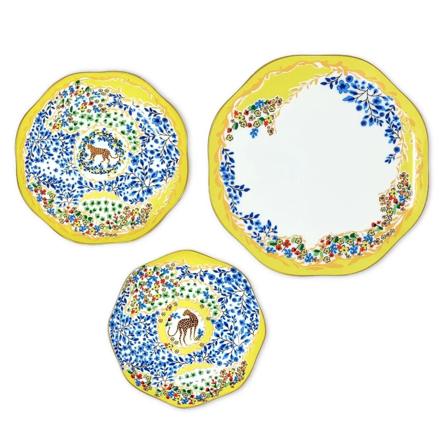 Yellow Garden Bone China Plates Set of 3 - Yellow