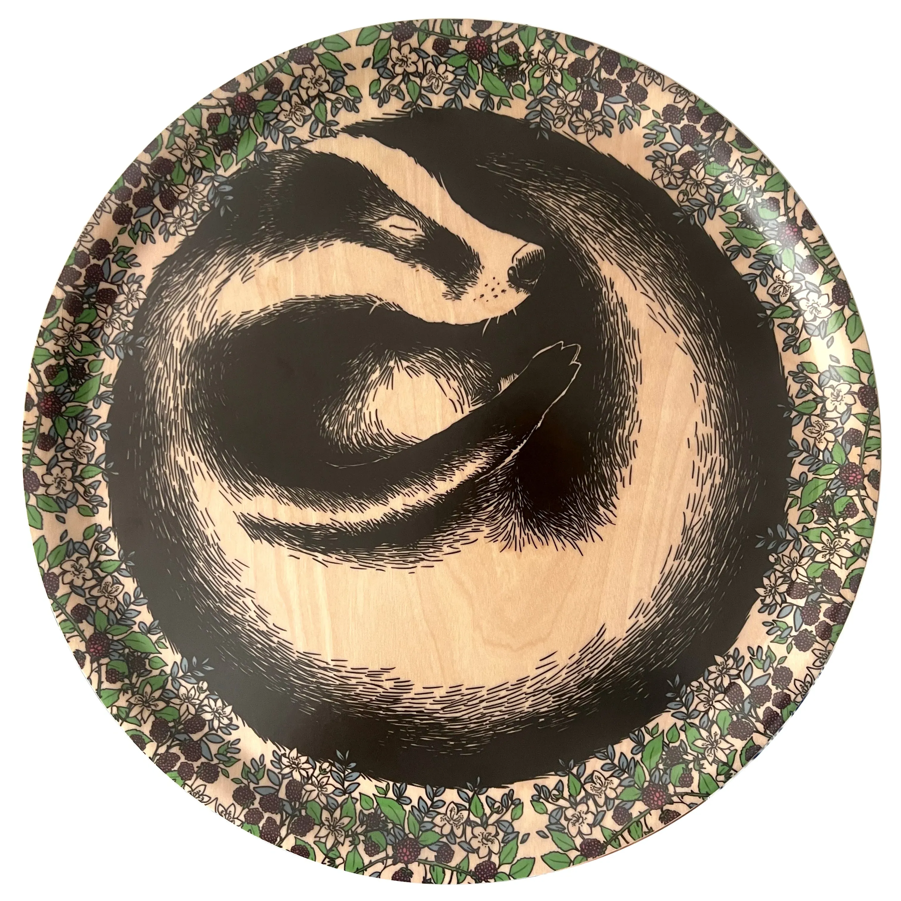 Sleeping Badger Round Tray - Birch