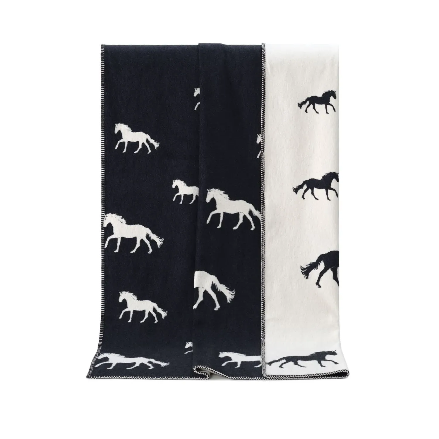 Black Horse Cotton Blanket - Black/White image
