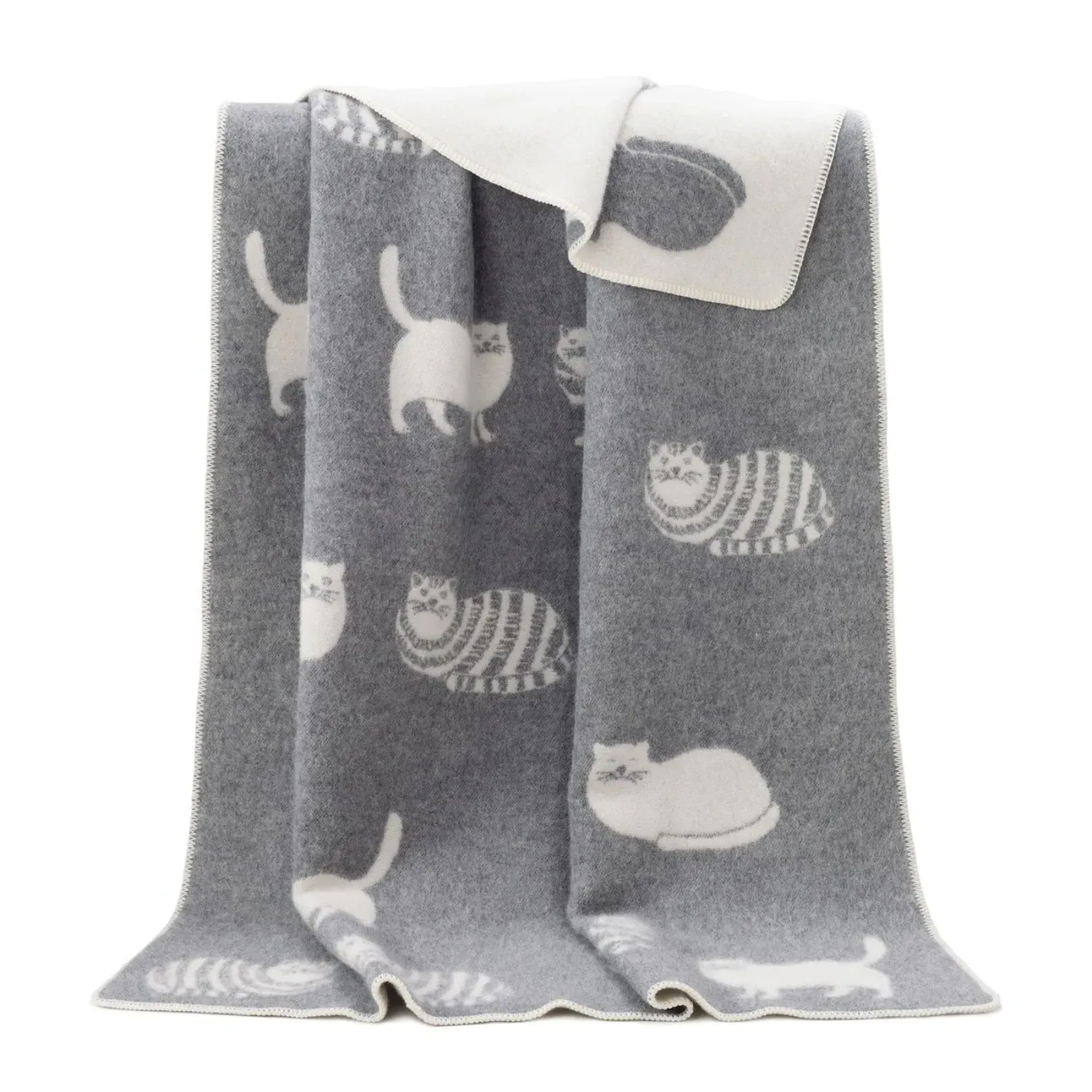 Cat Wool Blanket - Grey, Wool image
