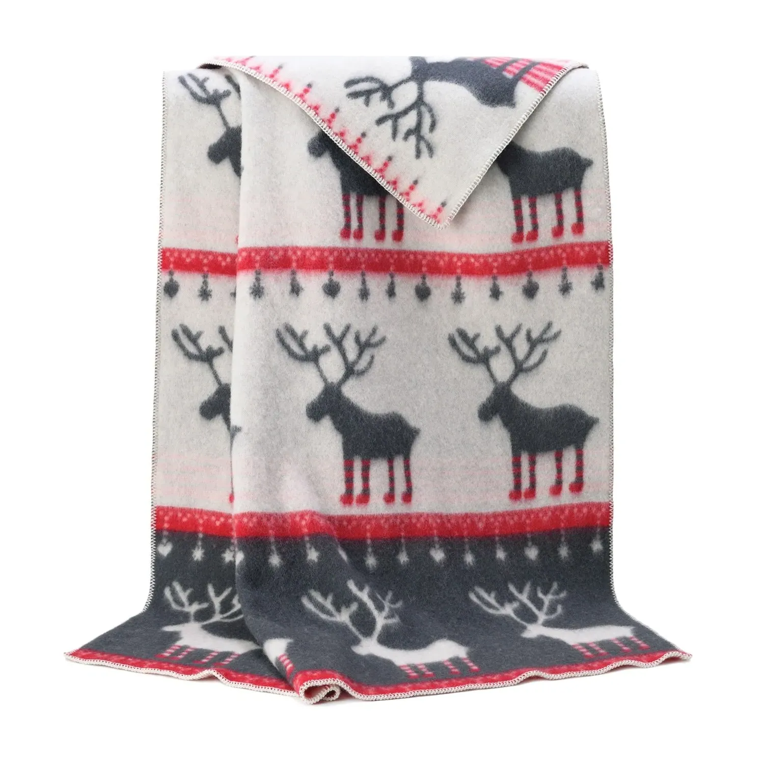Festive Christmas Reindeer Blanket - Grey, Red