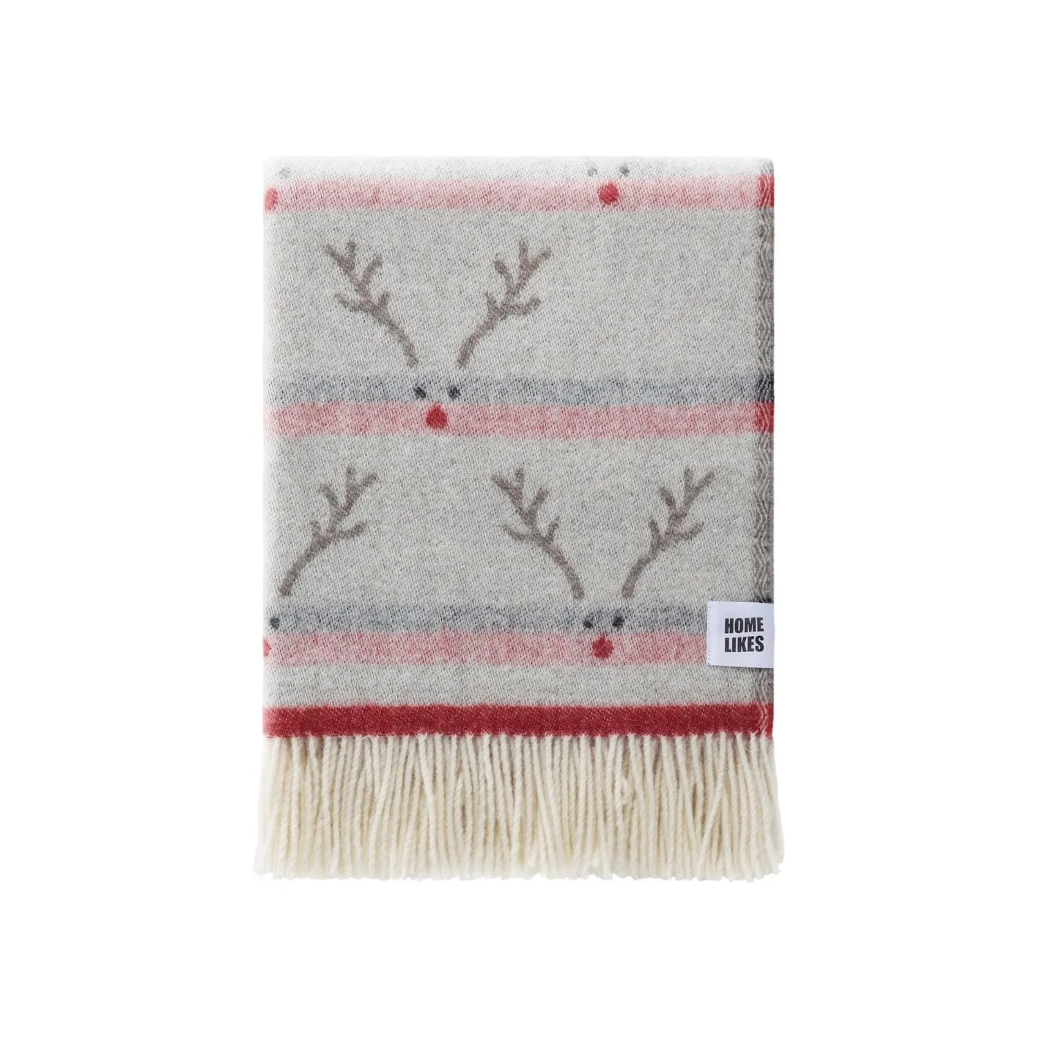 Festive Reindeer Wool Throw - Brown, Wool image