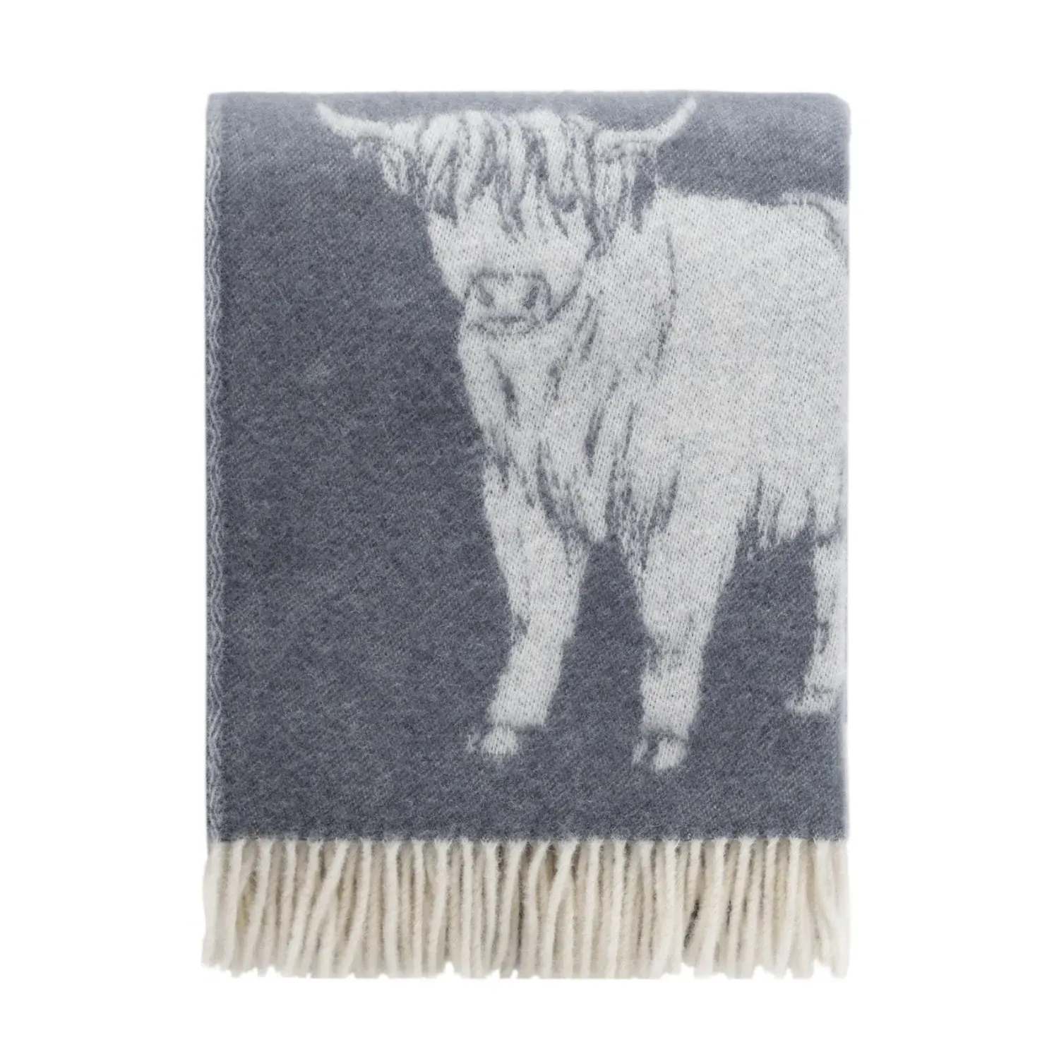 Highland Cow Wool Throw - Grey, Lamb's Wool