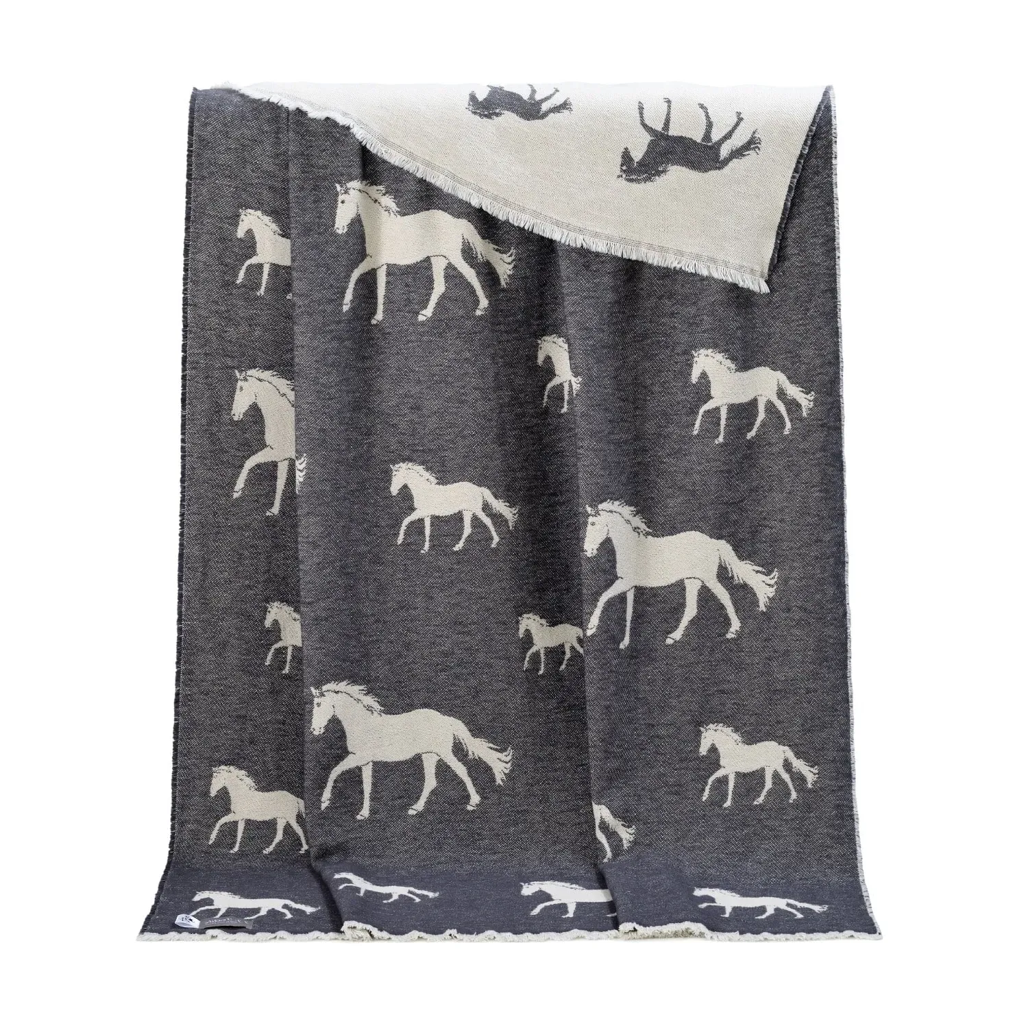 Horse Cotton Throw - Grey