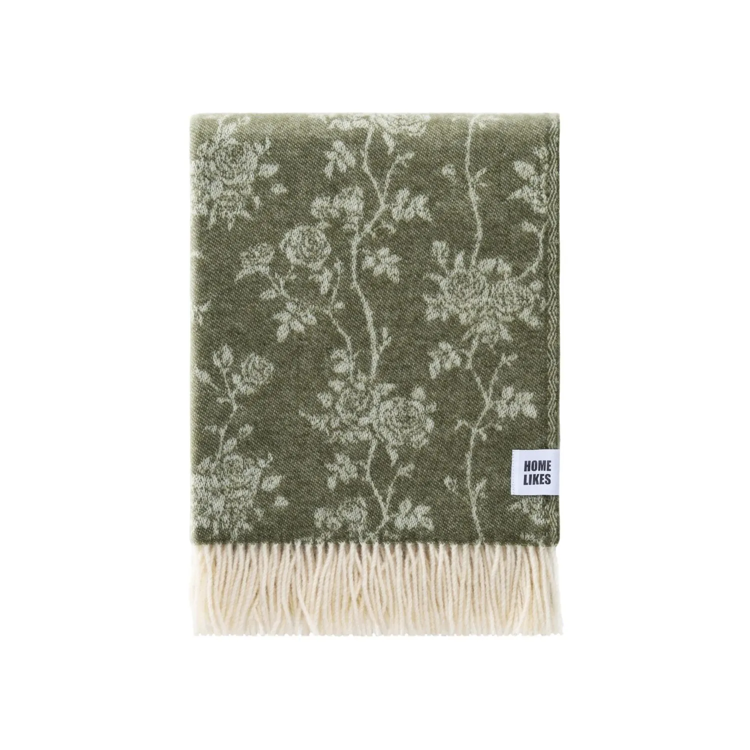 J.j.textile Roses Wool Throw - Green/White image