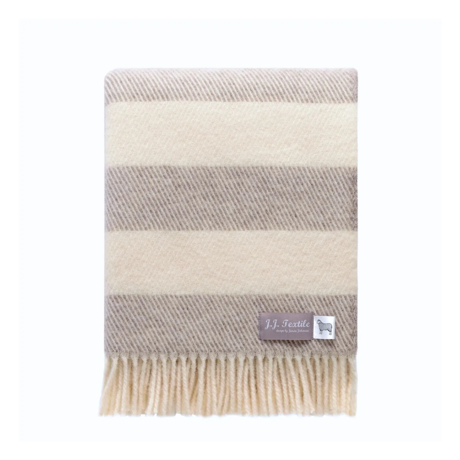 Megan Striped Wool Throw with Fringe - Grey, Wool image