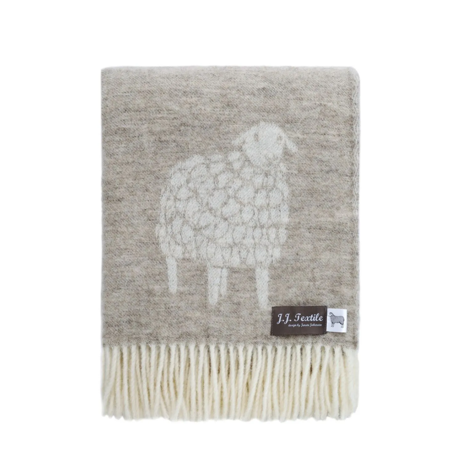 Mima Sheep Wool Throw - Beige, Wool