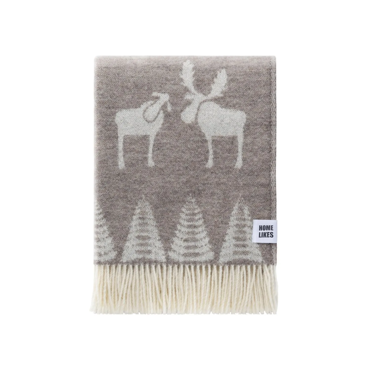 Moose Wool Throw with Fringe - Brown, Wool image