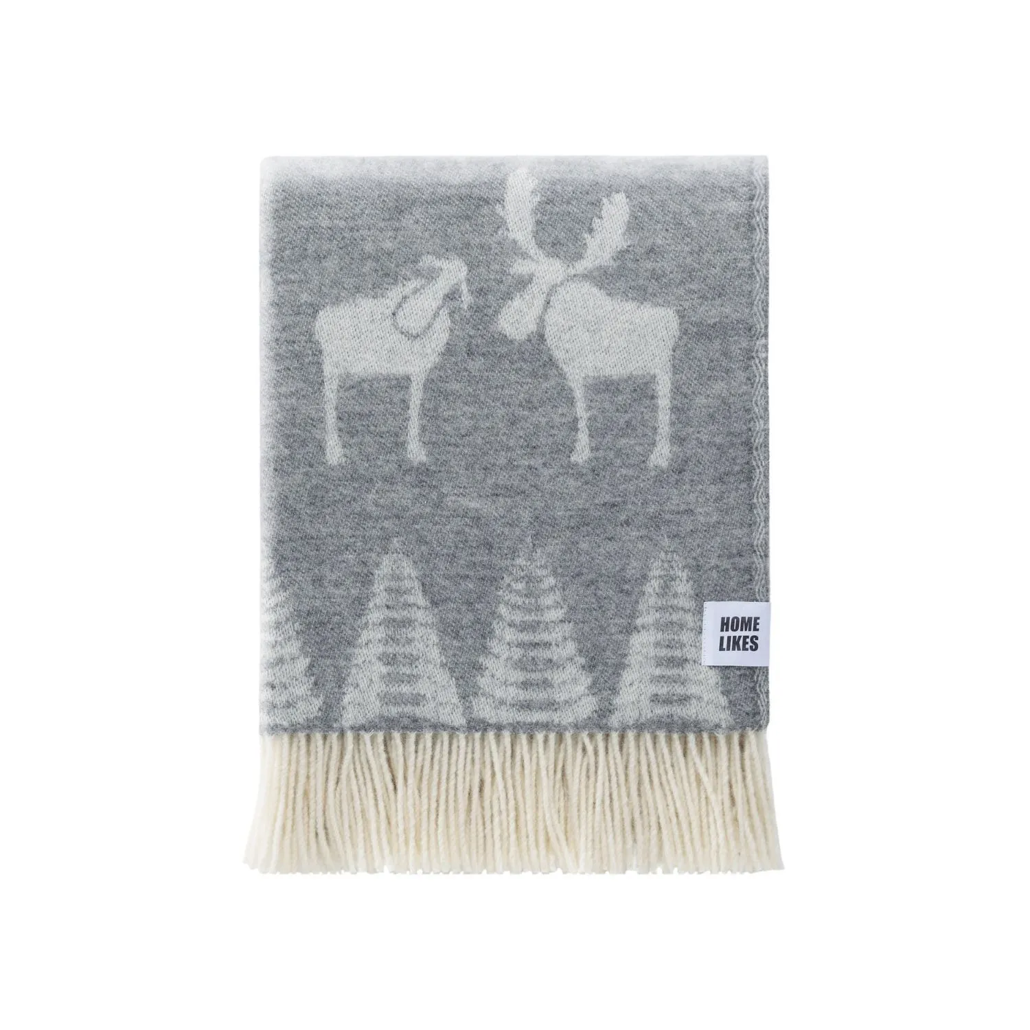 Moose Wool Throw with Fringe - Grey, Wool