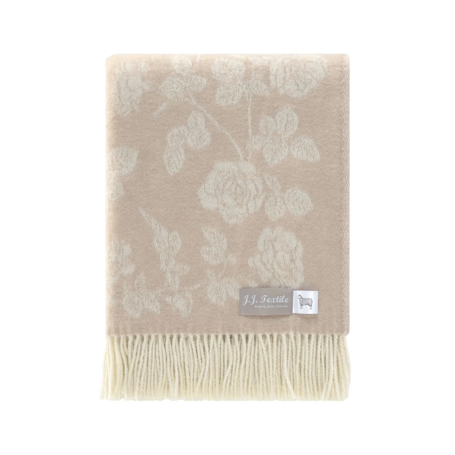 My Roses Merino Wool Throw - Beige, Merino Wool image