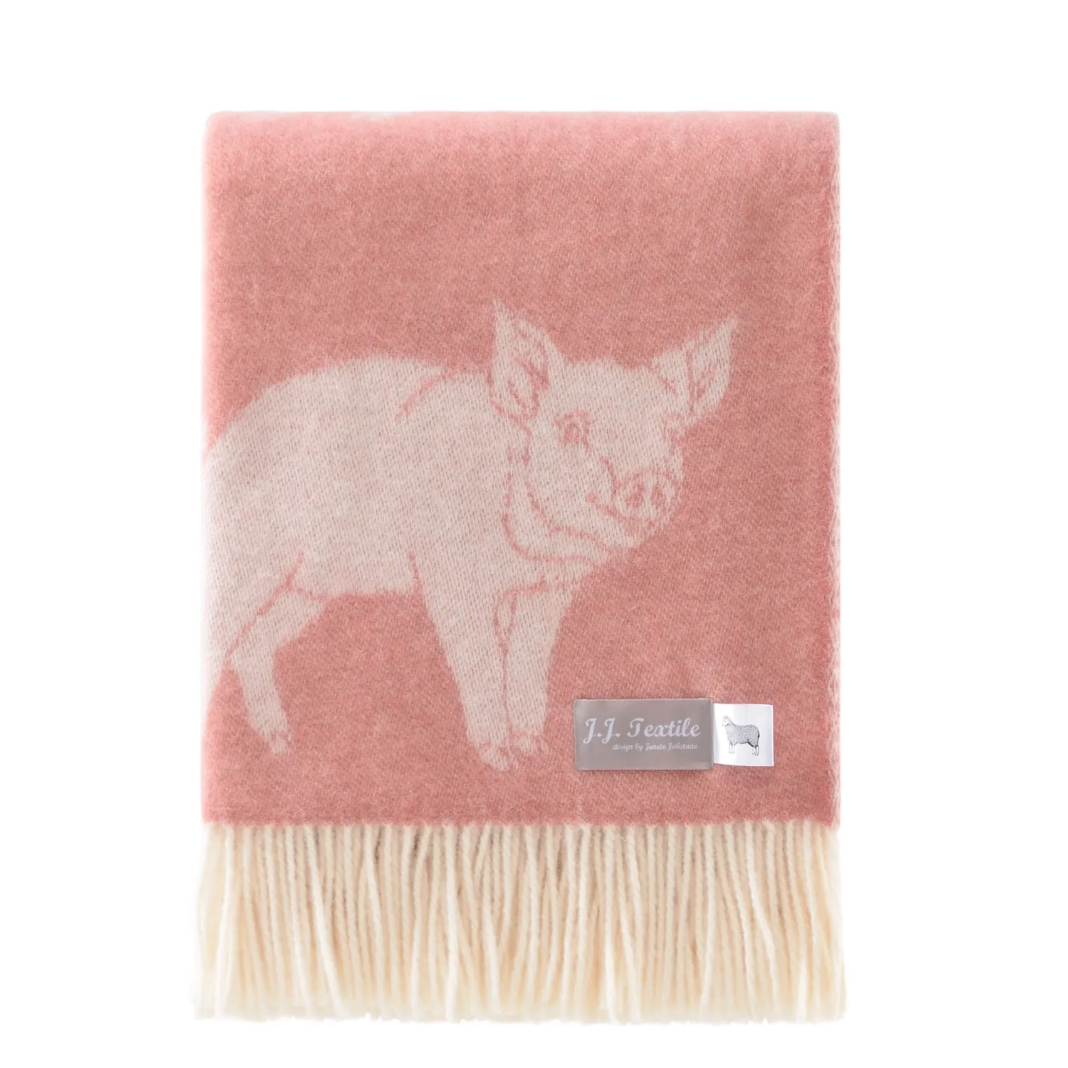 Piglet Wool Throw - Pink, White image