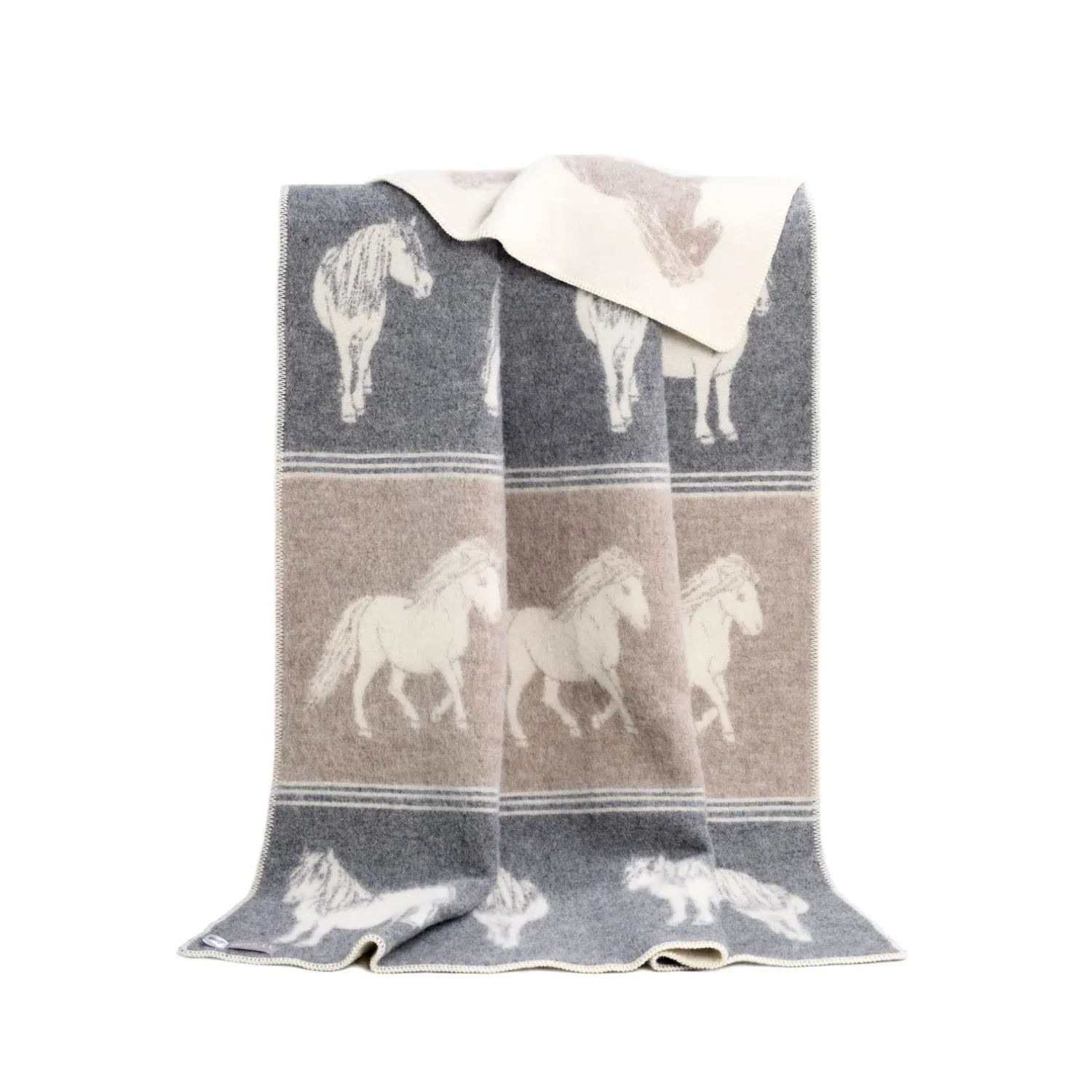 Ponies Wool Blanket - Brown/Grey/White image