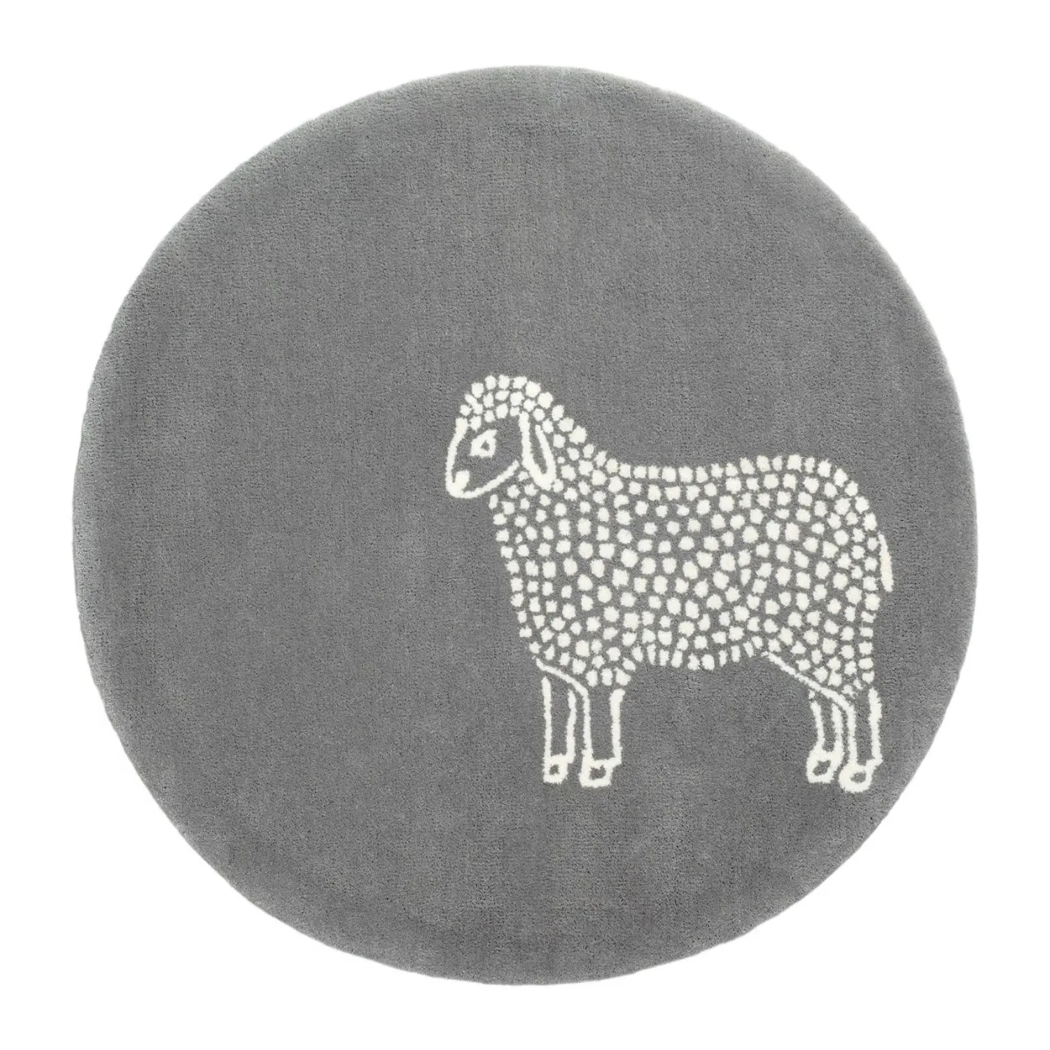 Round Sheep Hand Tufted Wool Rug - Grey, White