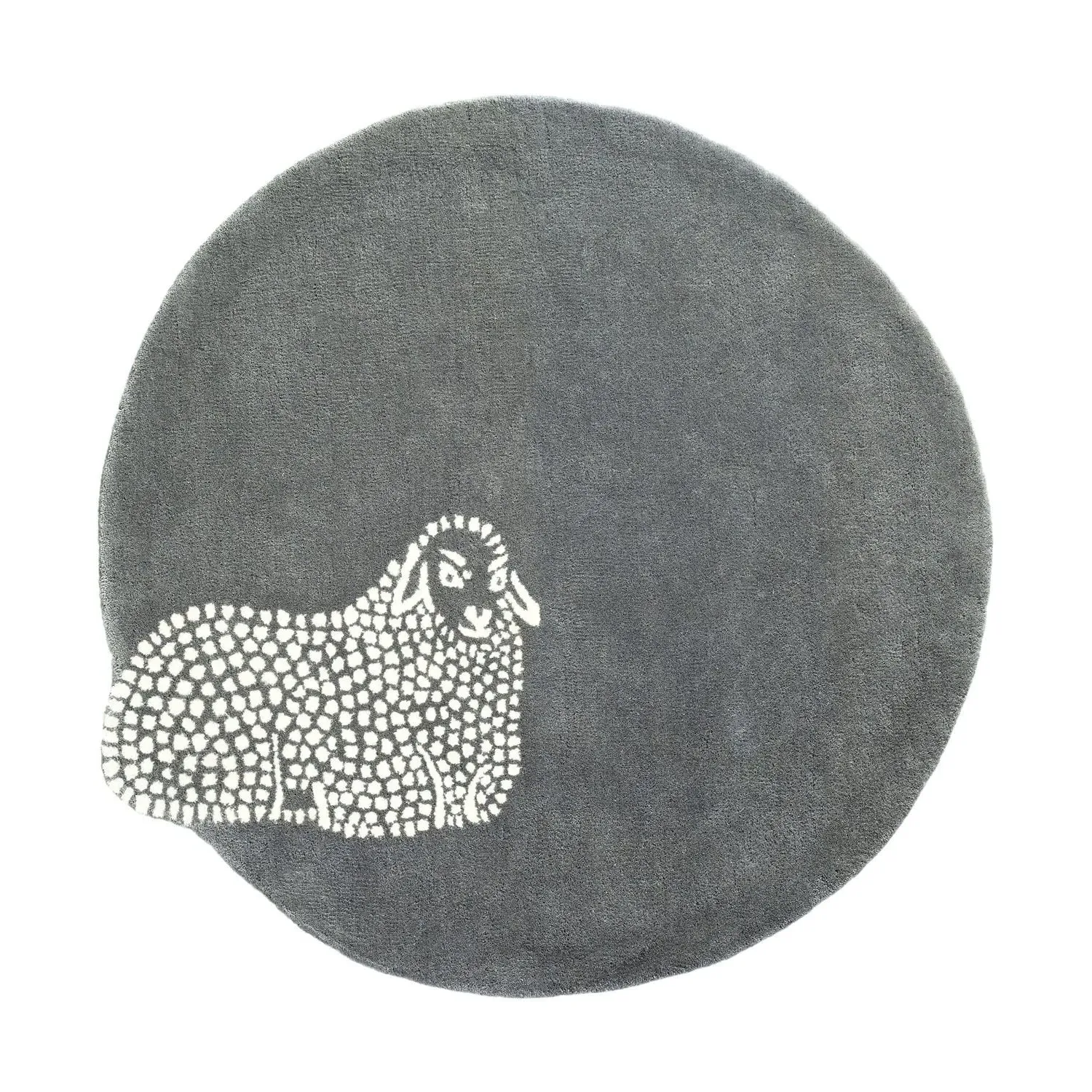 Round Sheep Hand Tufted Wool Rug - Grey, White image