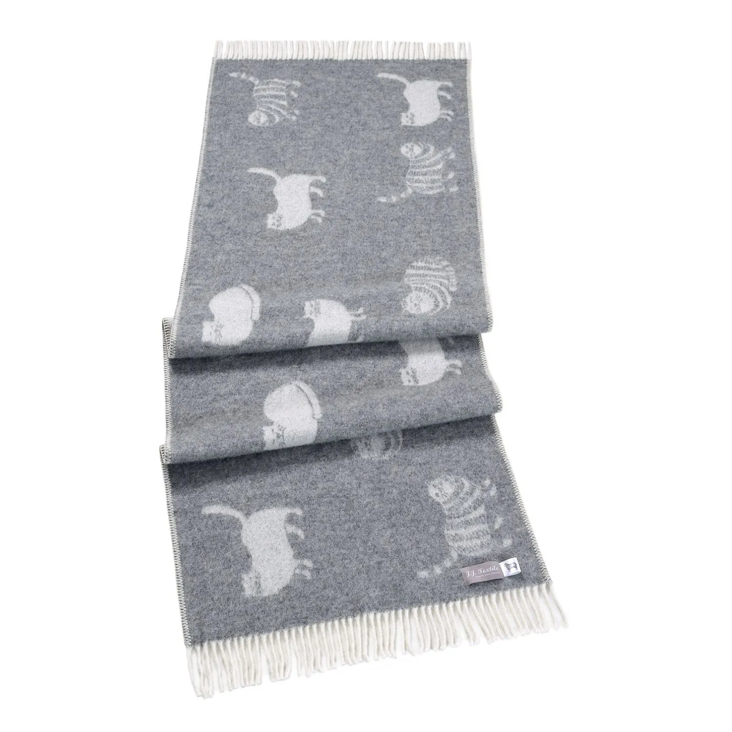 Small Cat Wool Throw - Grey, White
