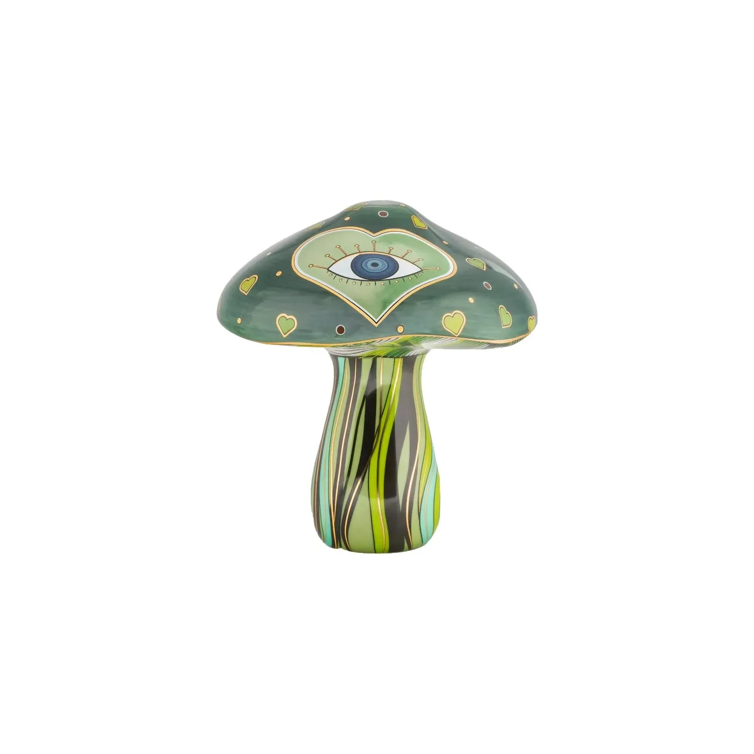 Evil Eye Heart Mushroom Statue - Green, Ceramic