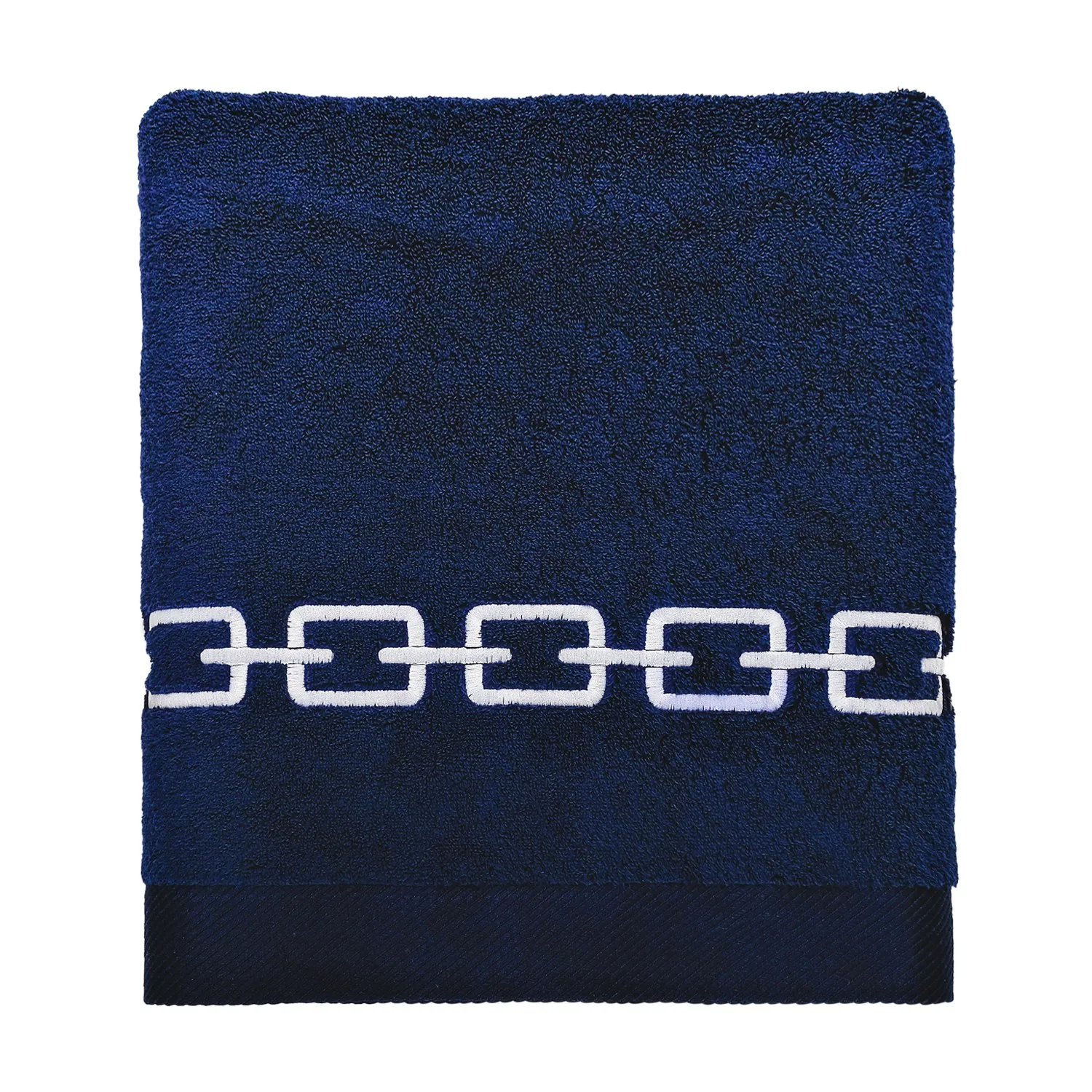 Chain Embroidery Bath Towel - Blue/White, Cotton