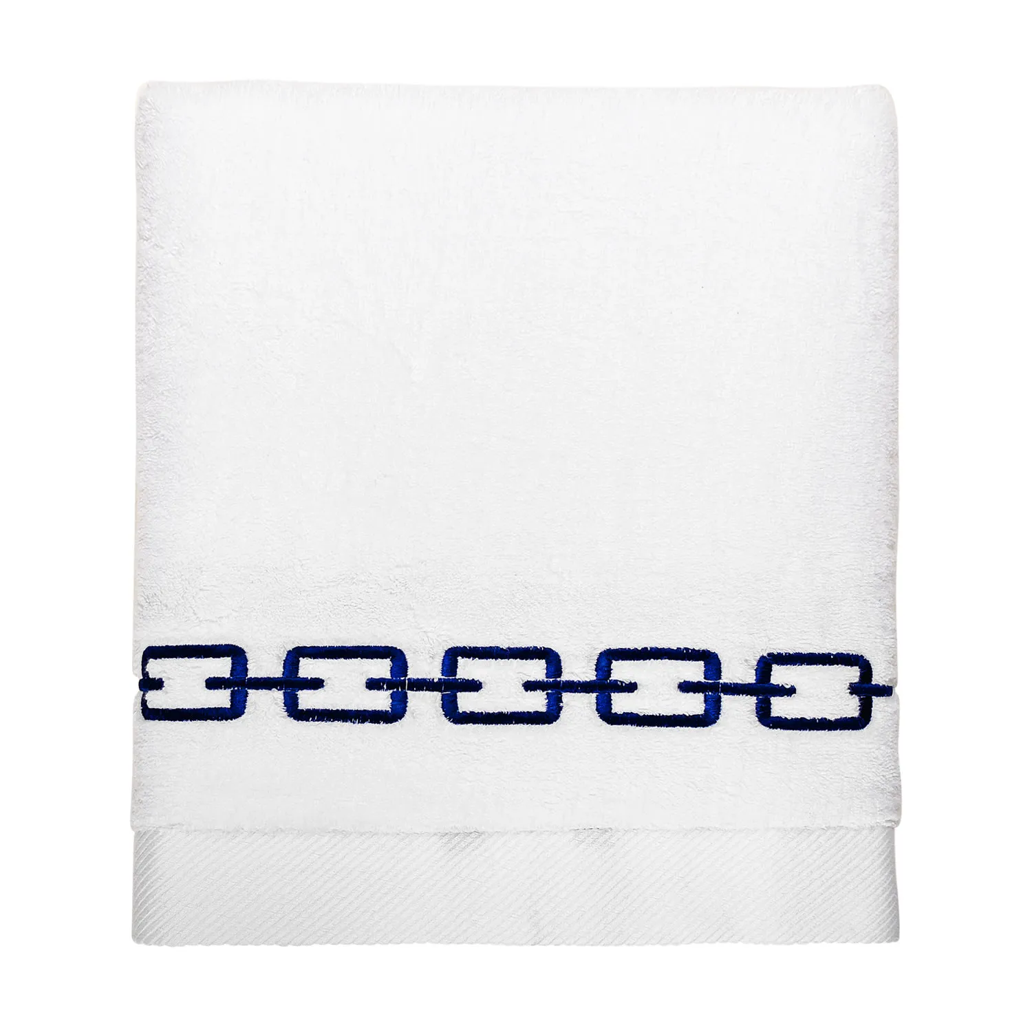 Chain Embroidery Bath Towel - Blue/White, Cotton