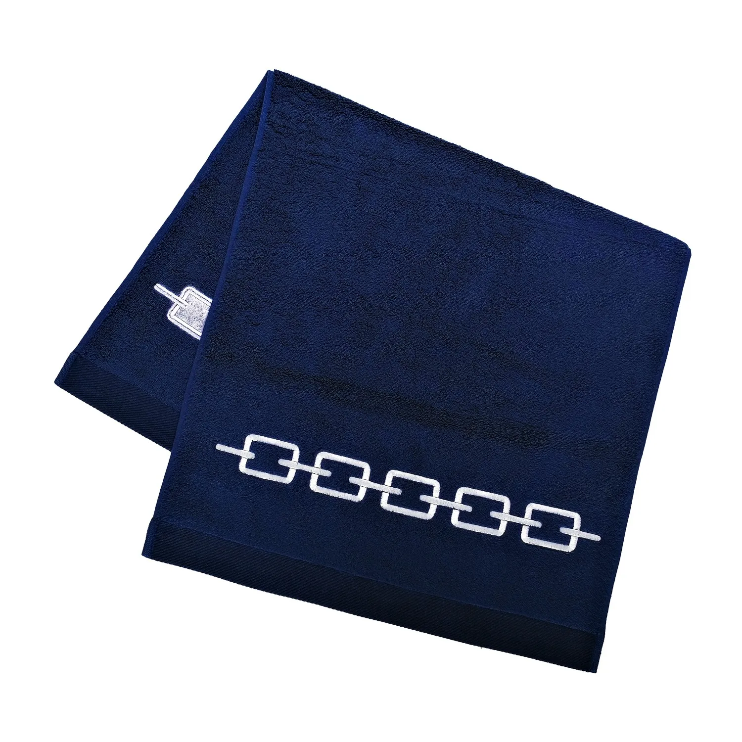 Chain Embroidery Face Towel - Blue/White, Cotton