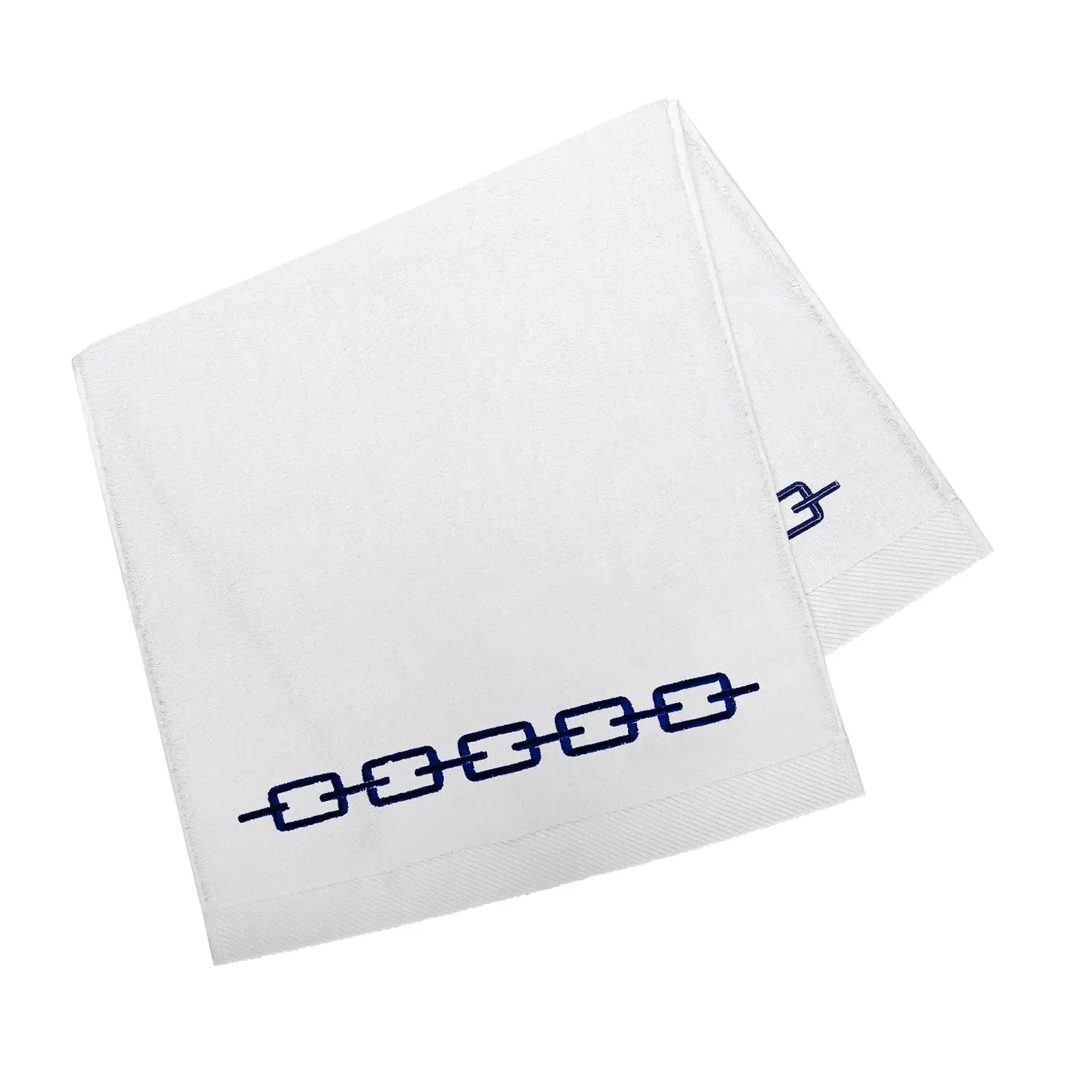 Chain Embroidery Face Towel - White/Blue, Cotton