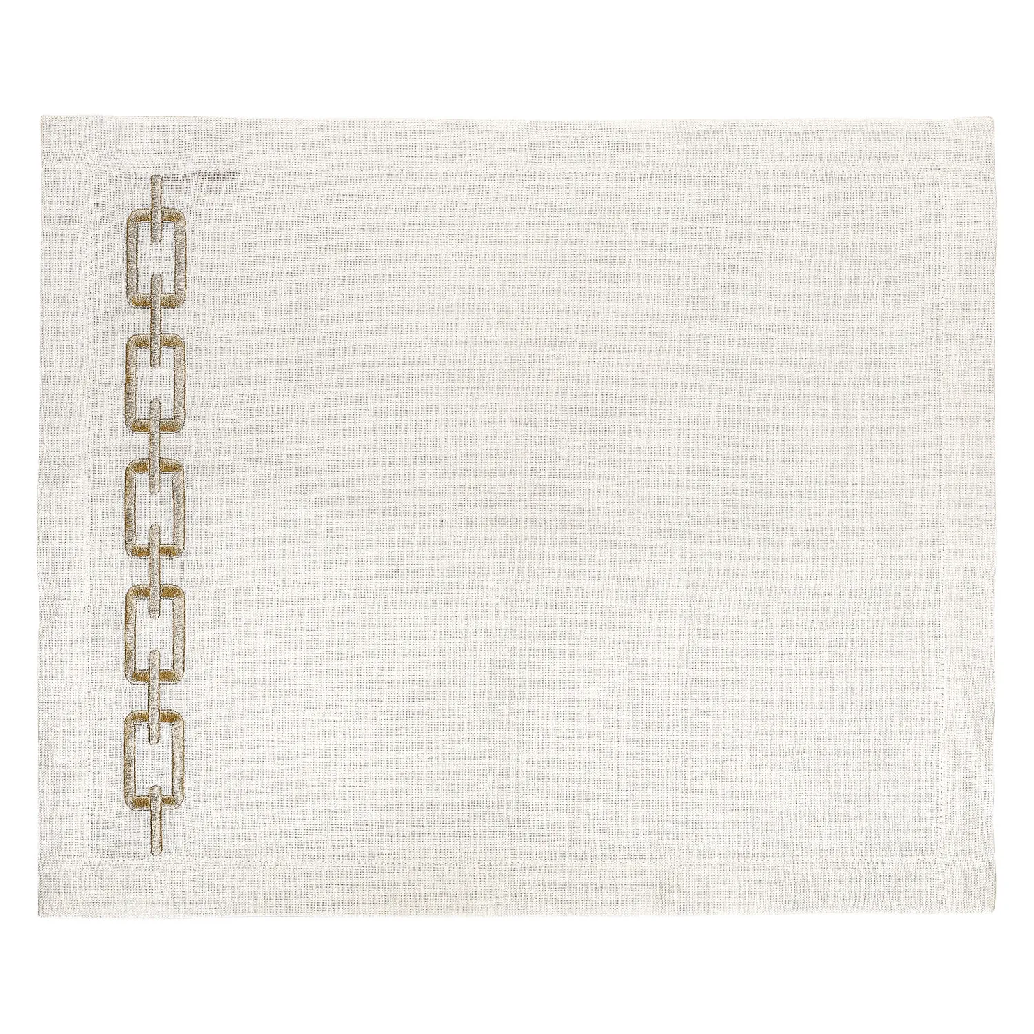 Chain Embroidery Placemat Set of 2 - White, Linen