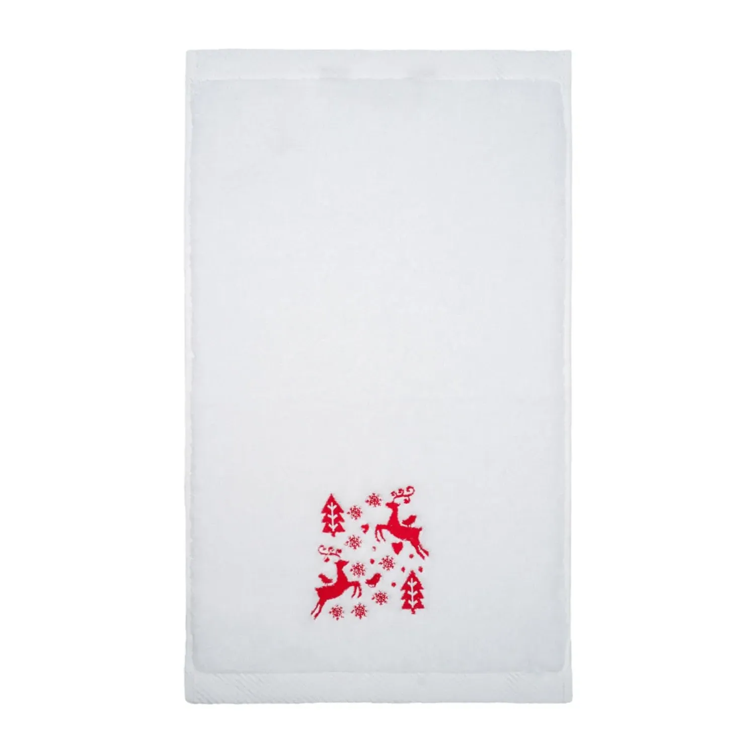 Christmas Deer Embroidery Hand Towel - White, Cotton image