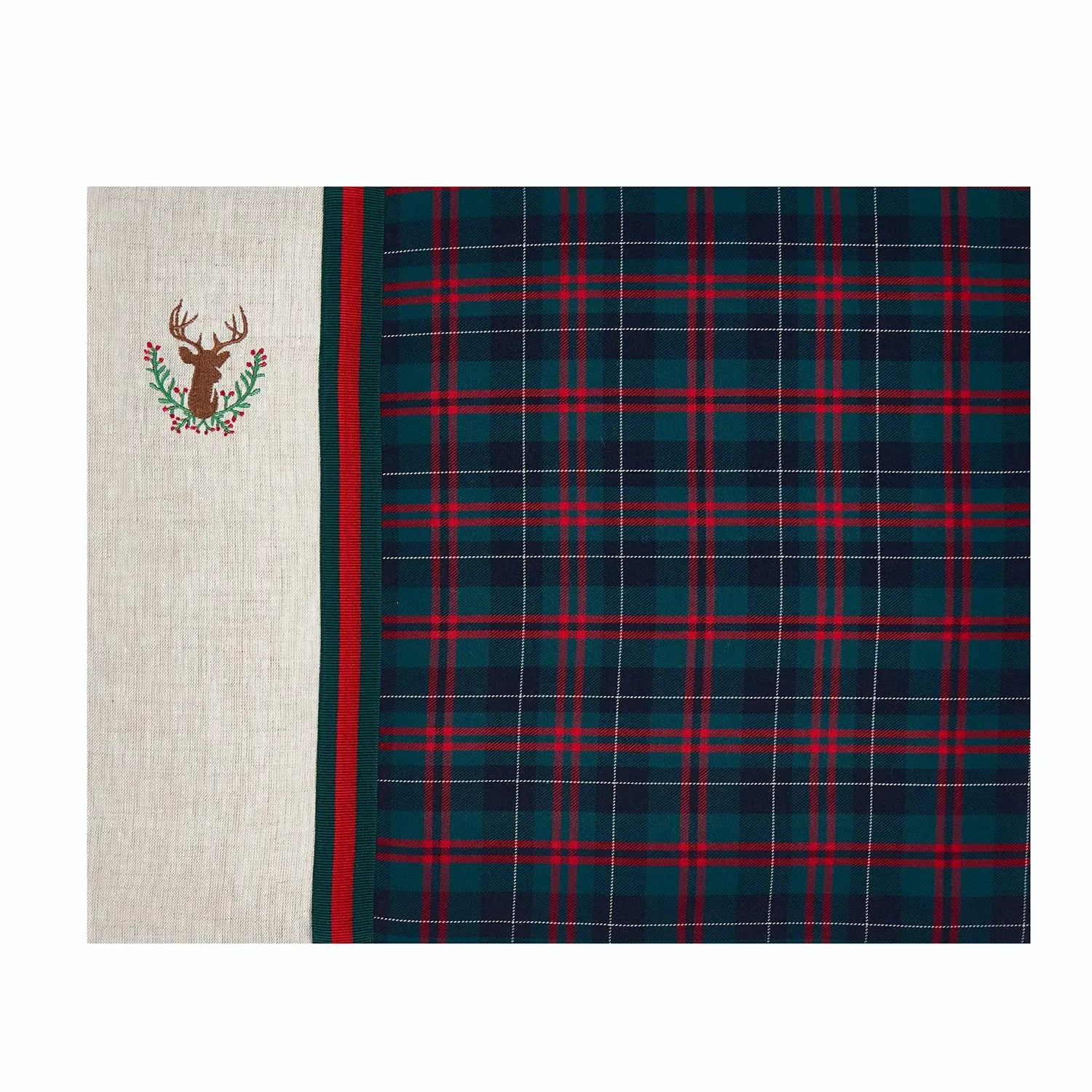 Deer Embroidery Tartan Placemat Set of 2 - Linen image