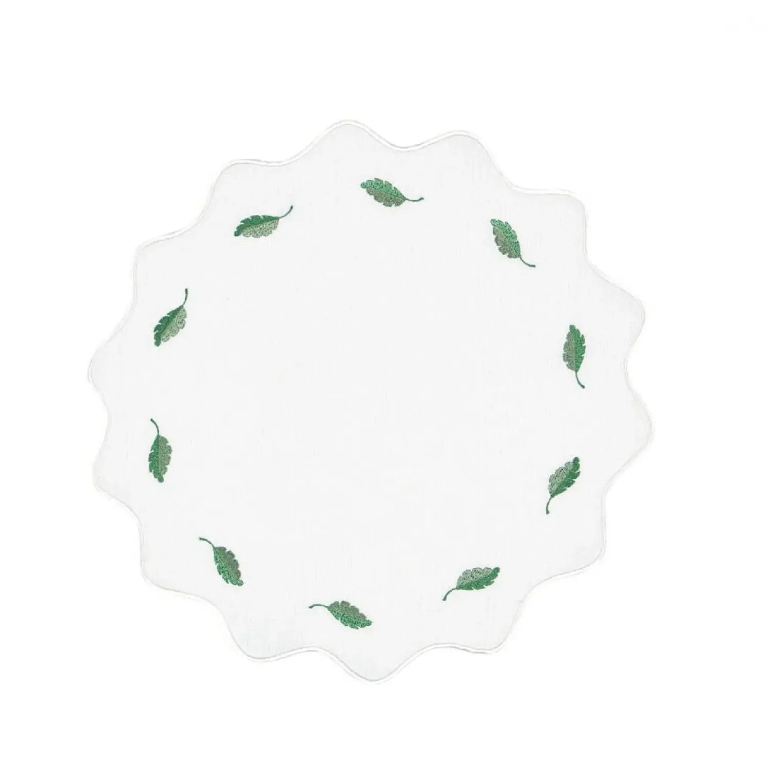 Flora Round Placemats Set of 2 - Leaves Embroidery, Linen