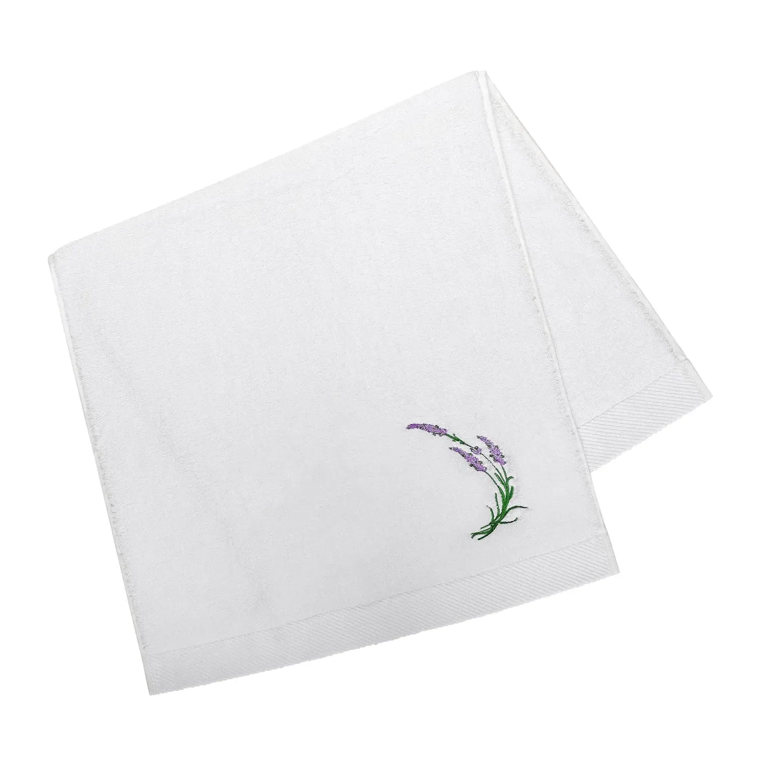 Lavender Embroidery Face Towel - White, Cotton image