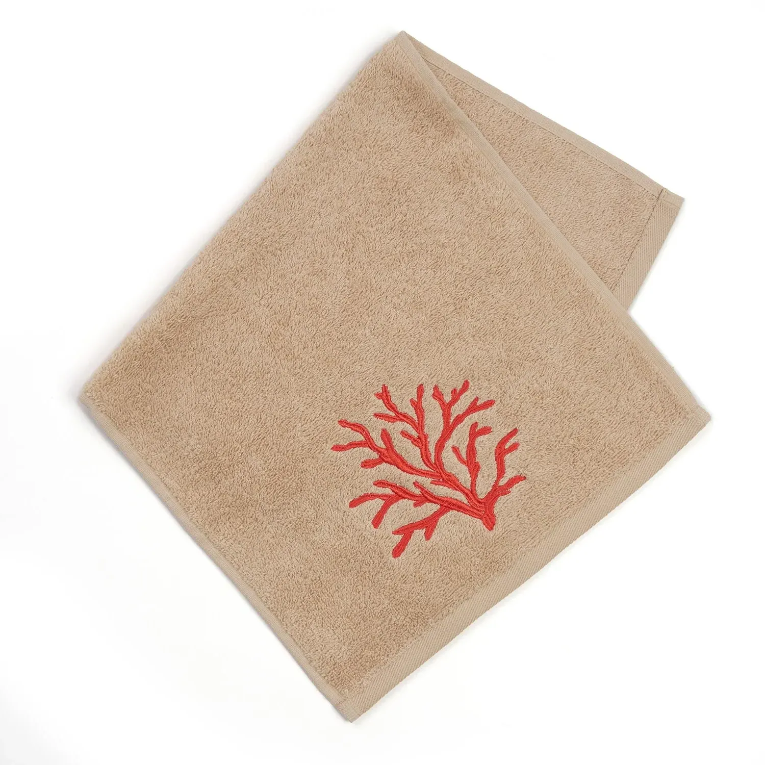 Red Coral Embroidered Hand Towel - Orange image