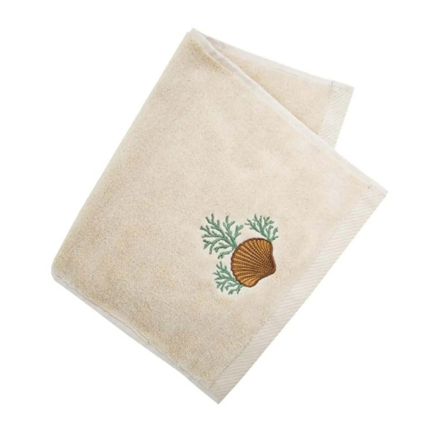 Seashell Embroidery Face Towel - White, Cotton