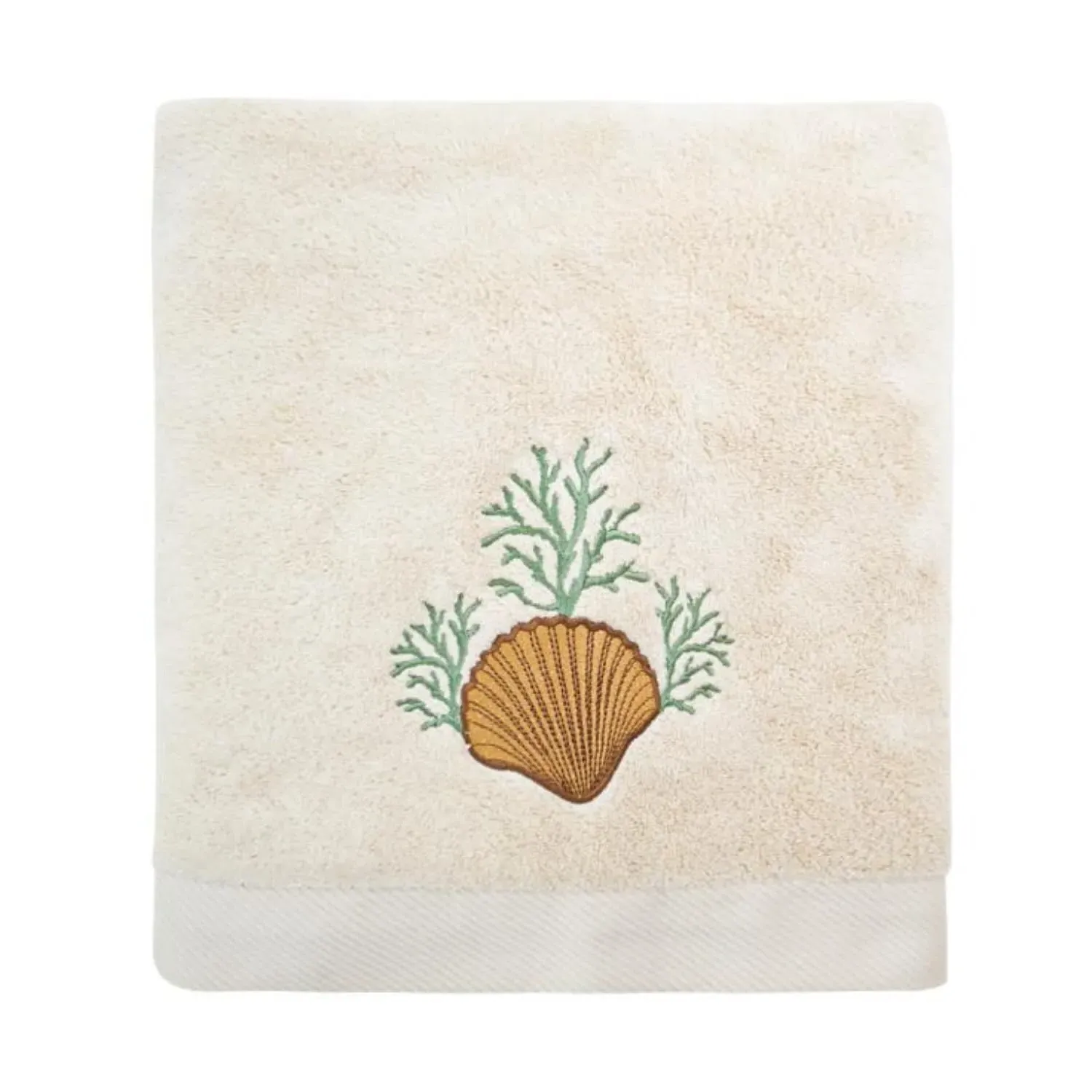 Seashell Embroidery Hand Towel - White, Cotton image