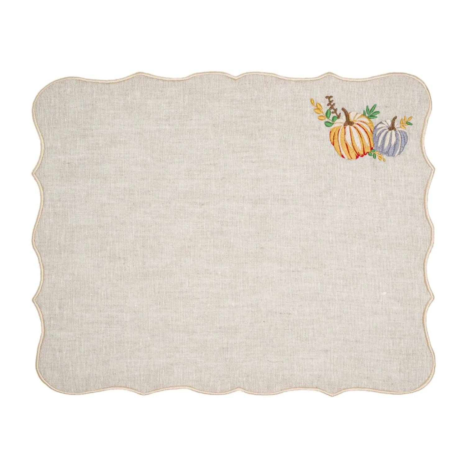 Set of Two Pumpkin Embroidery Linen Placemat - Orange