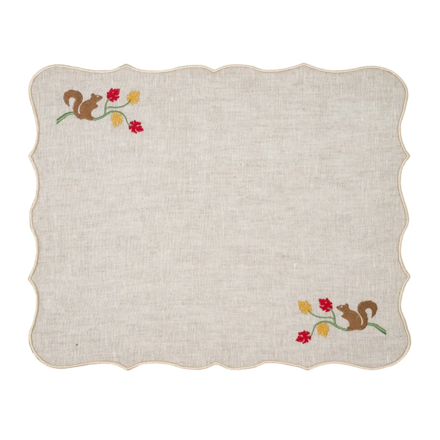 Set of Two Squirrel Embroidery Linen Placemats