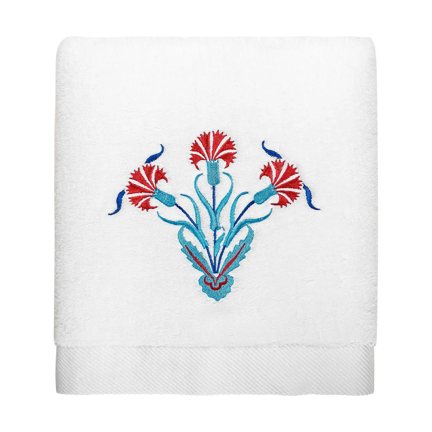White Clove Embroidery Bath Towel - White, Cotton