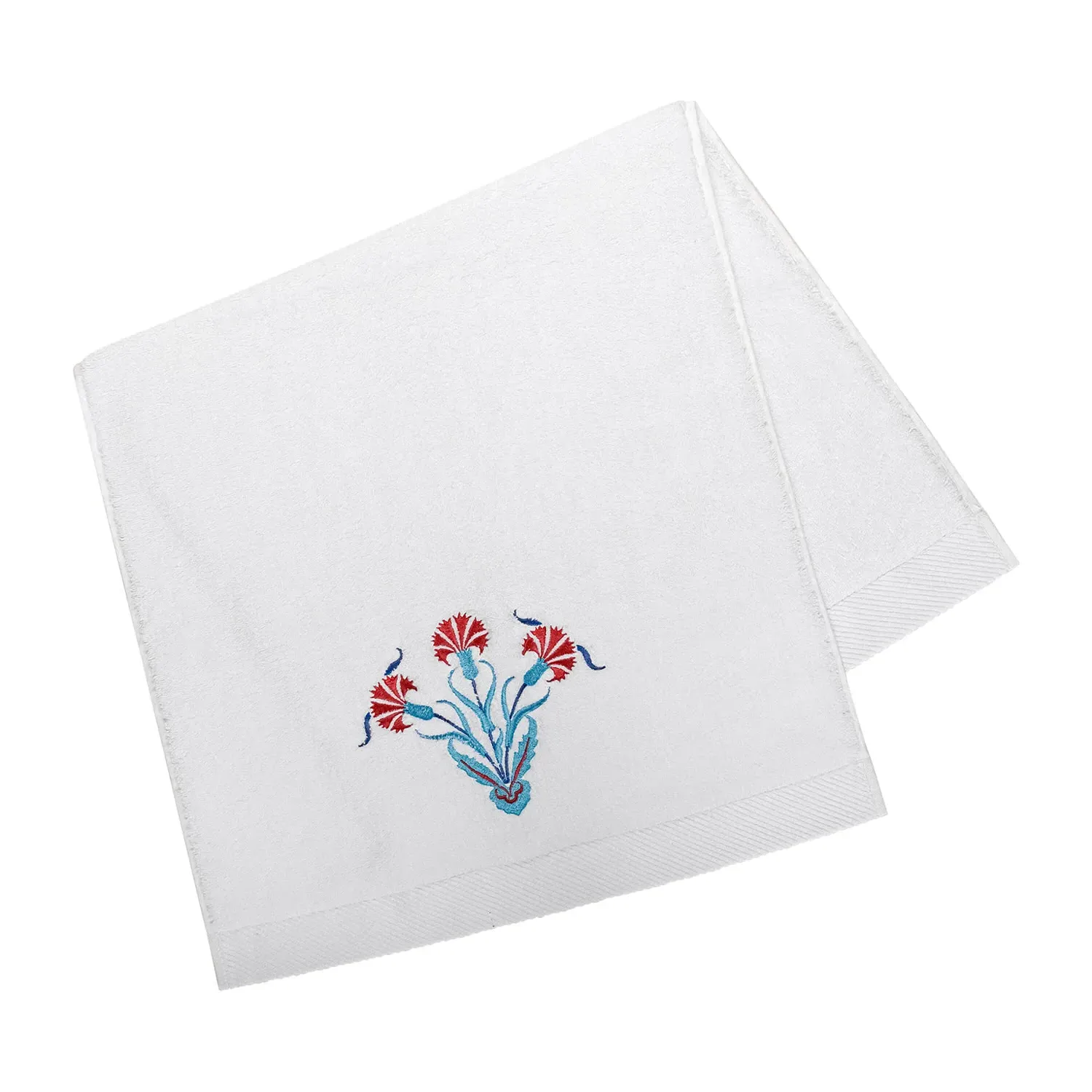 White Clove Embroidery Face Towel - White, Cotton