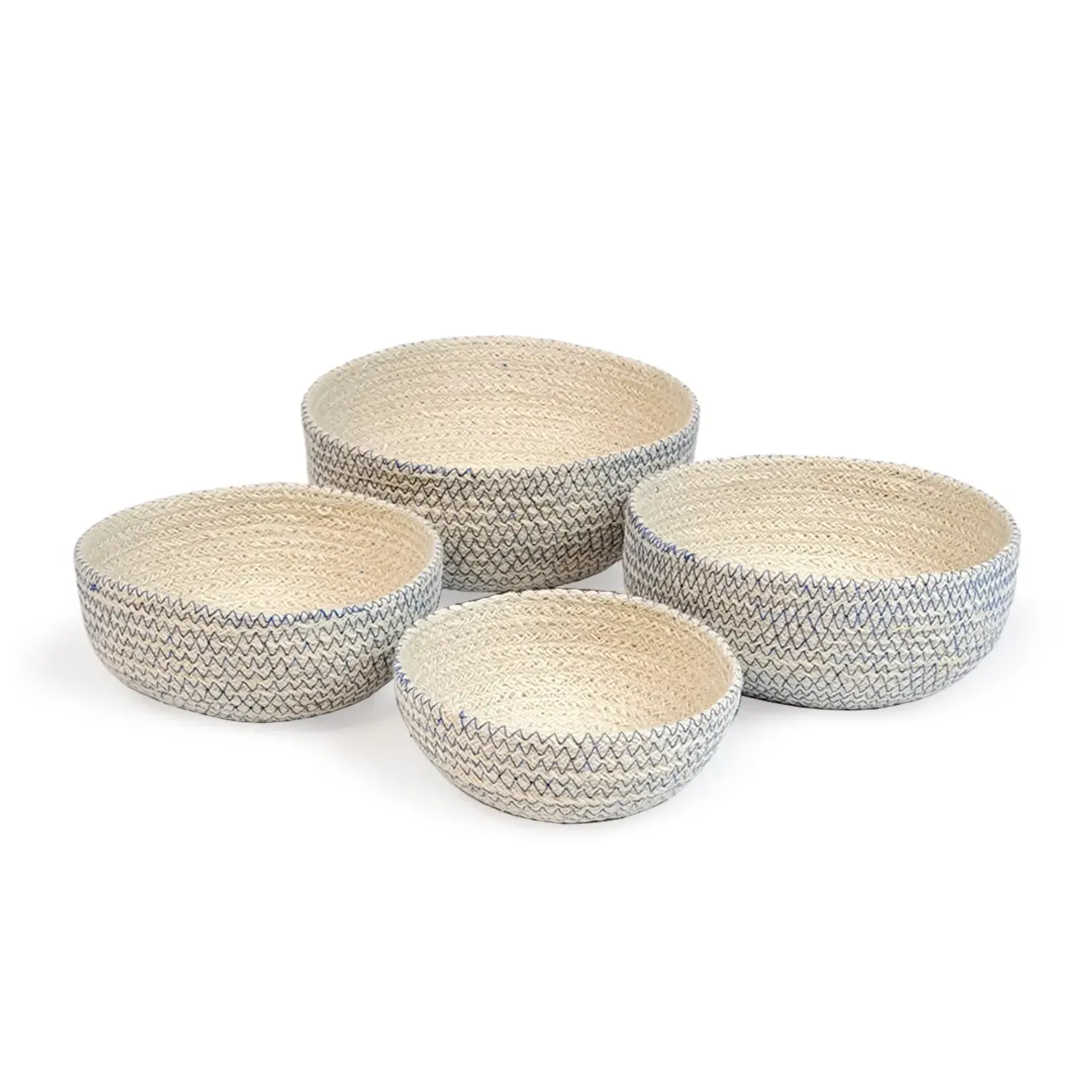 Amari Round Storage Bowls Set of 4 - Blue, Jute