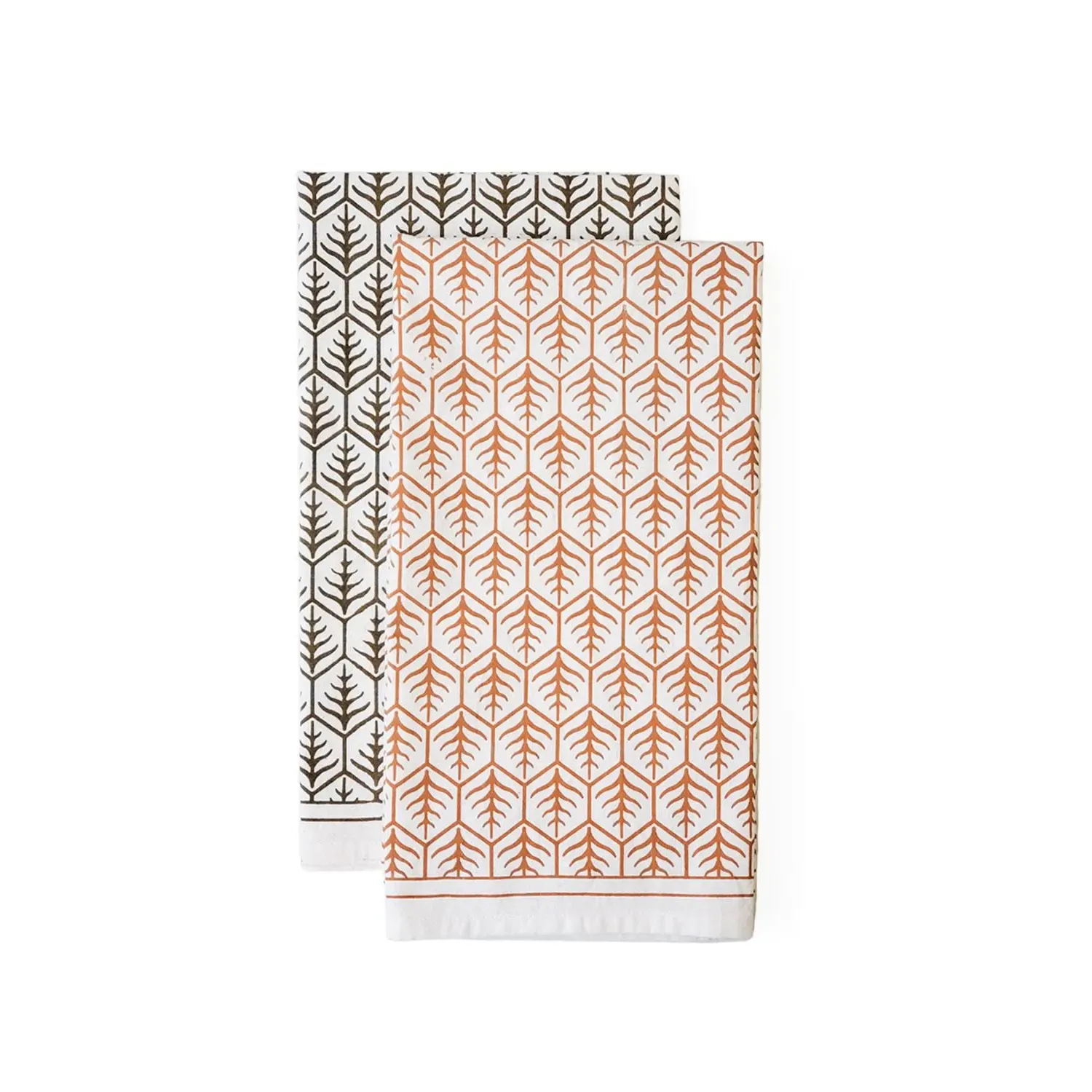 Hand Screen Printed Tea Towel Set of 2 - Brown, Cotton image