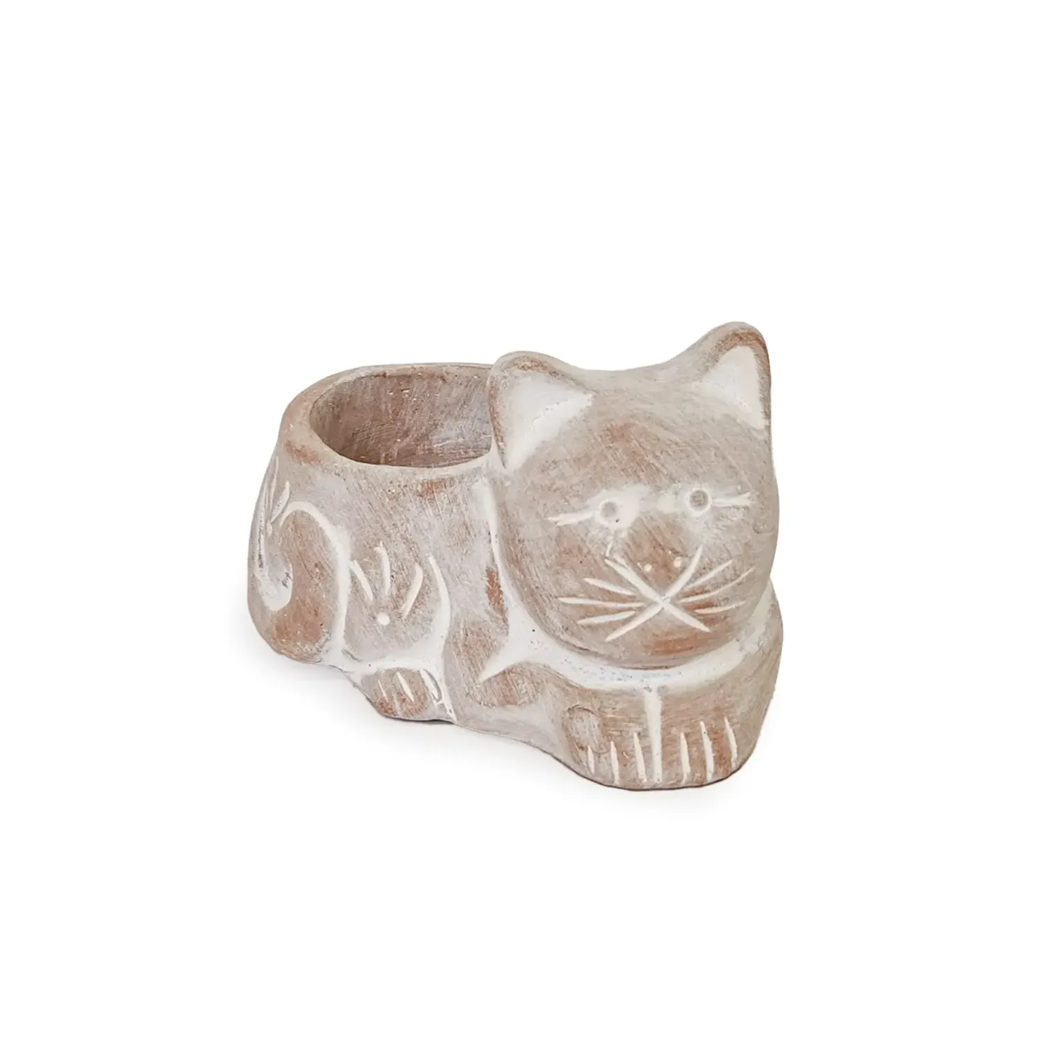 Neutrals Cat Tea Light Candle Holder - Orange, Terracotta