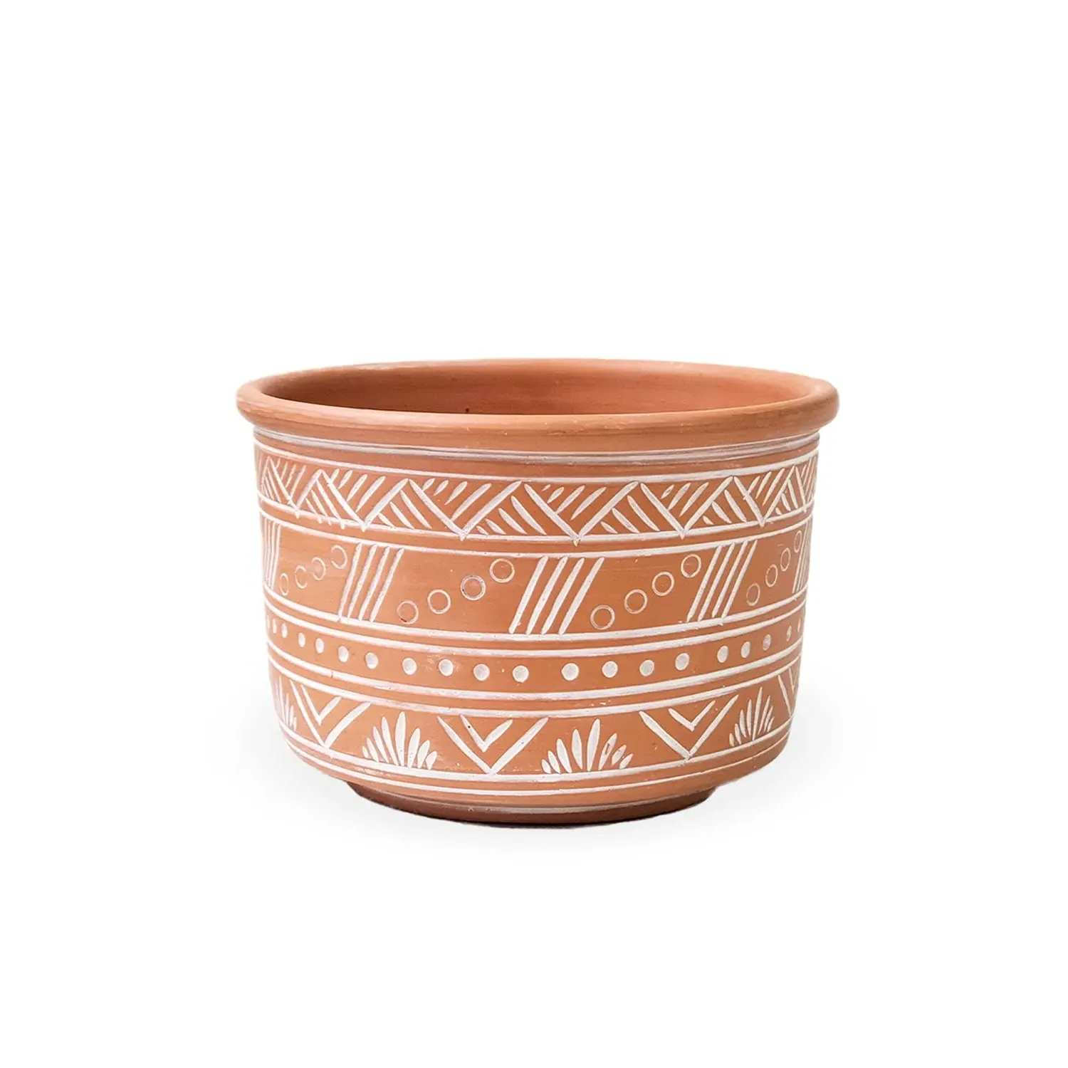 Neutrals Large Hand Etched Terracotta Pot - Orange, Clay