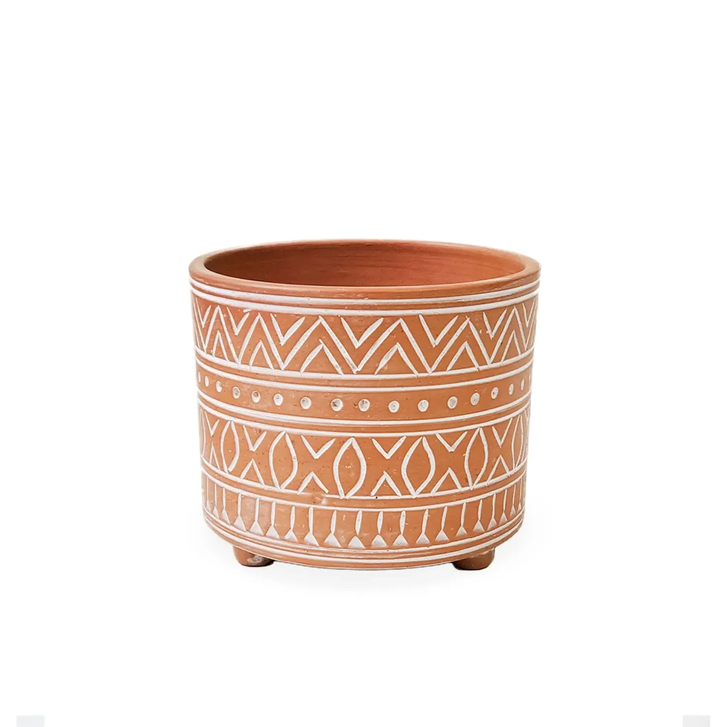 Neutrals Small Hand Etched Terracotta Pot - Orange, Clay image
