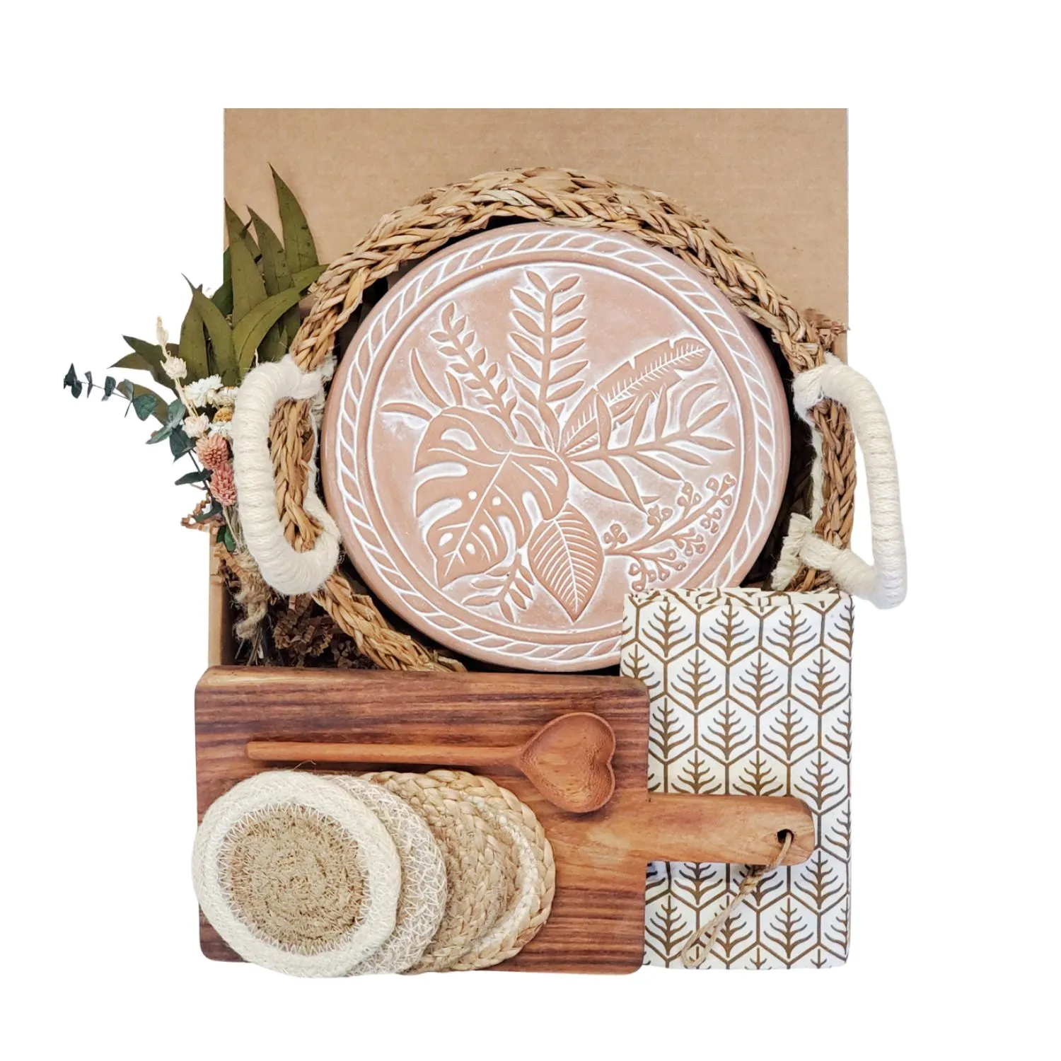 Rectangular Bread Warmer Gift Box with Wooden Board - Brown, Terracotta