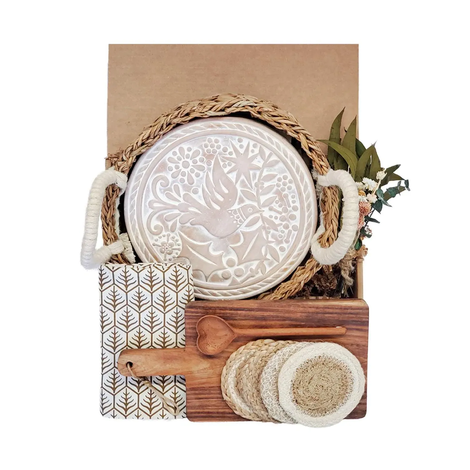 Rectangular Bread Warmer Gift Box with Wooden Board - Brown, Terracotta