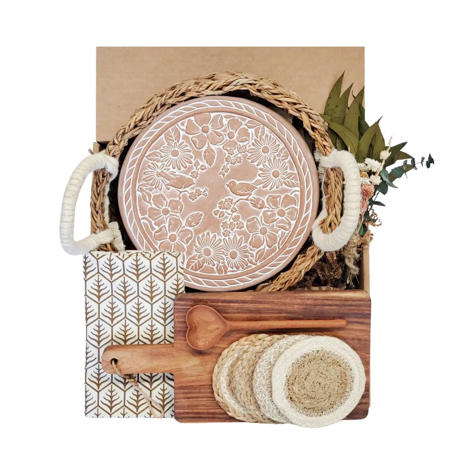 Rectangular Bread Warmer Gift Box with Wooden Board - Brown, Terracotta