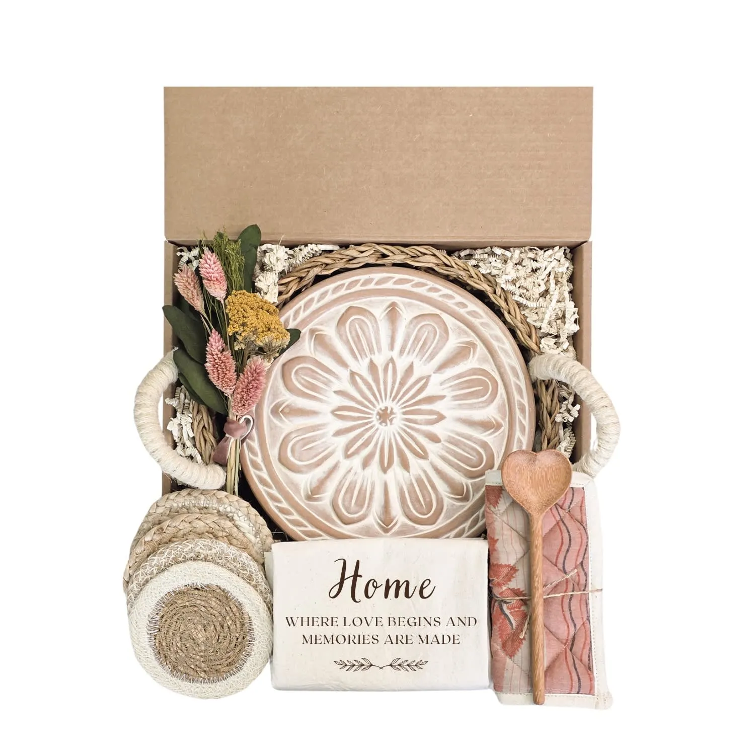 Round Bread Warmer Gift Box with Pot Holder - Brown, Terracotta