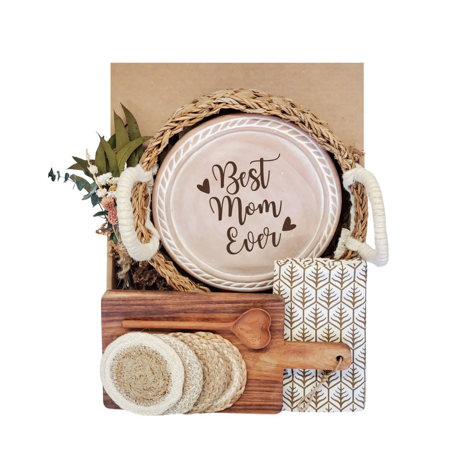 Round Bread Warmer Gift Box with Rectangular Board - Brown, Terracotta