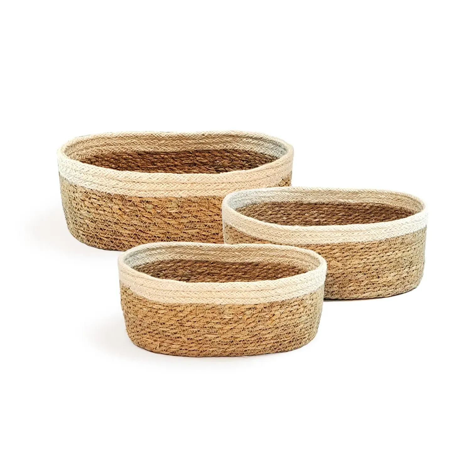 Savar Oval Bowl Set of 3 - White, Seagrass image