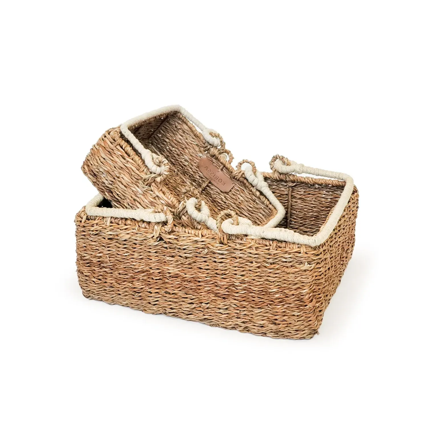 Savar Oversized Storage Basket with Handle - Set of 2 - White, Seagrass