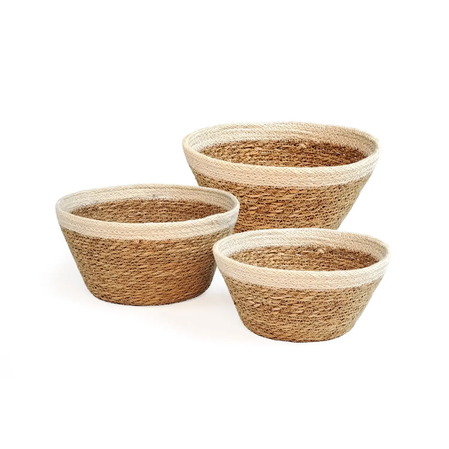 Savar Plant Bowl Set of 3 - White, Seagrass